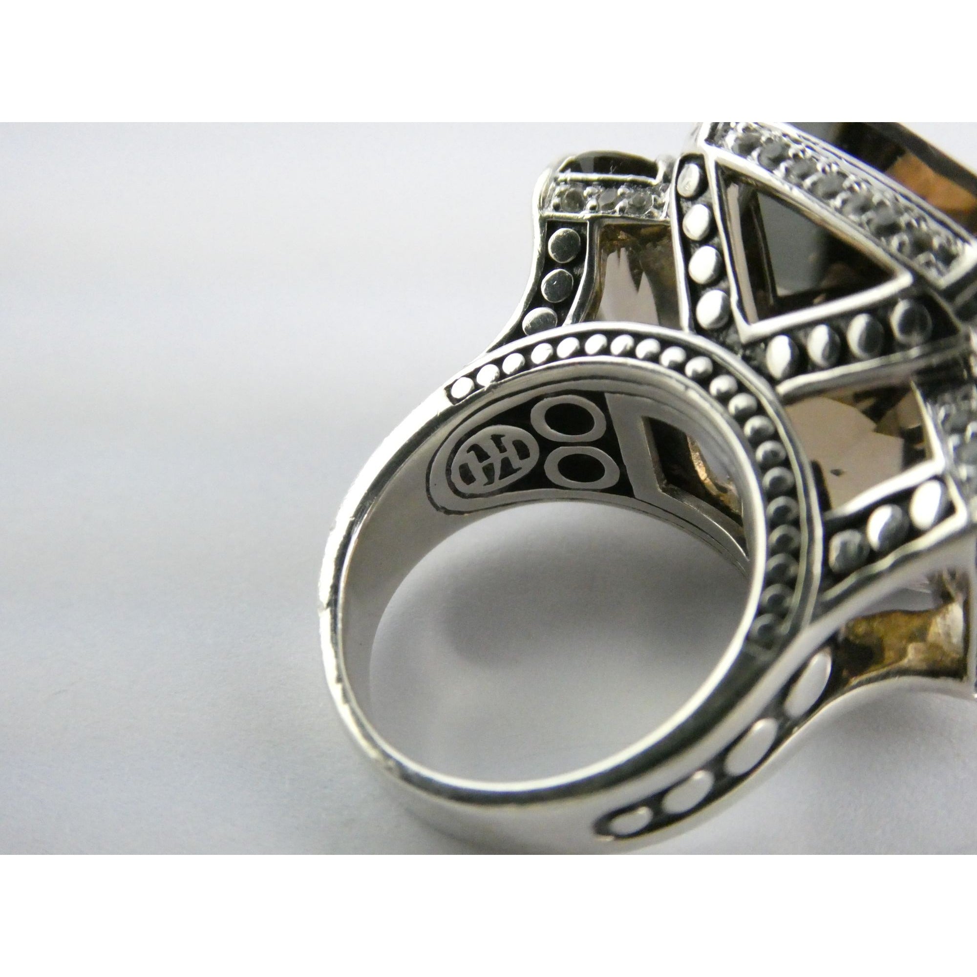 John Hardy Sterling Silver Triple Smoky Quartz White Topaz Statement Ring Sz5.75