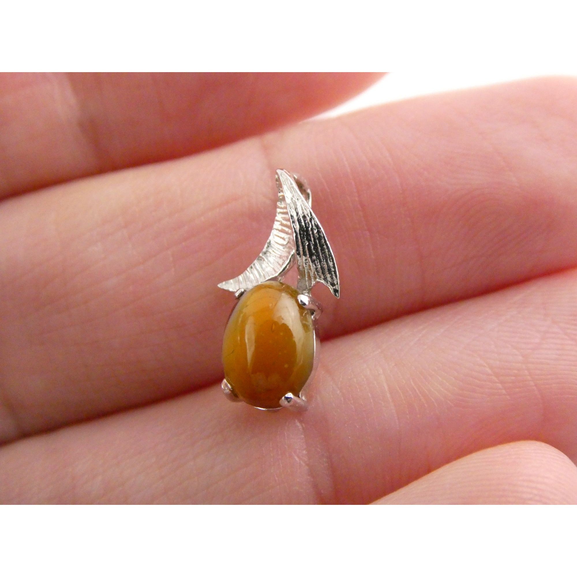 Vintage Sterling Silver Brown Art Glass Cabochon Miniature Pendant .9g 15mm