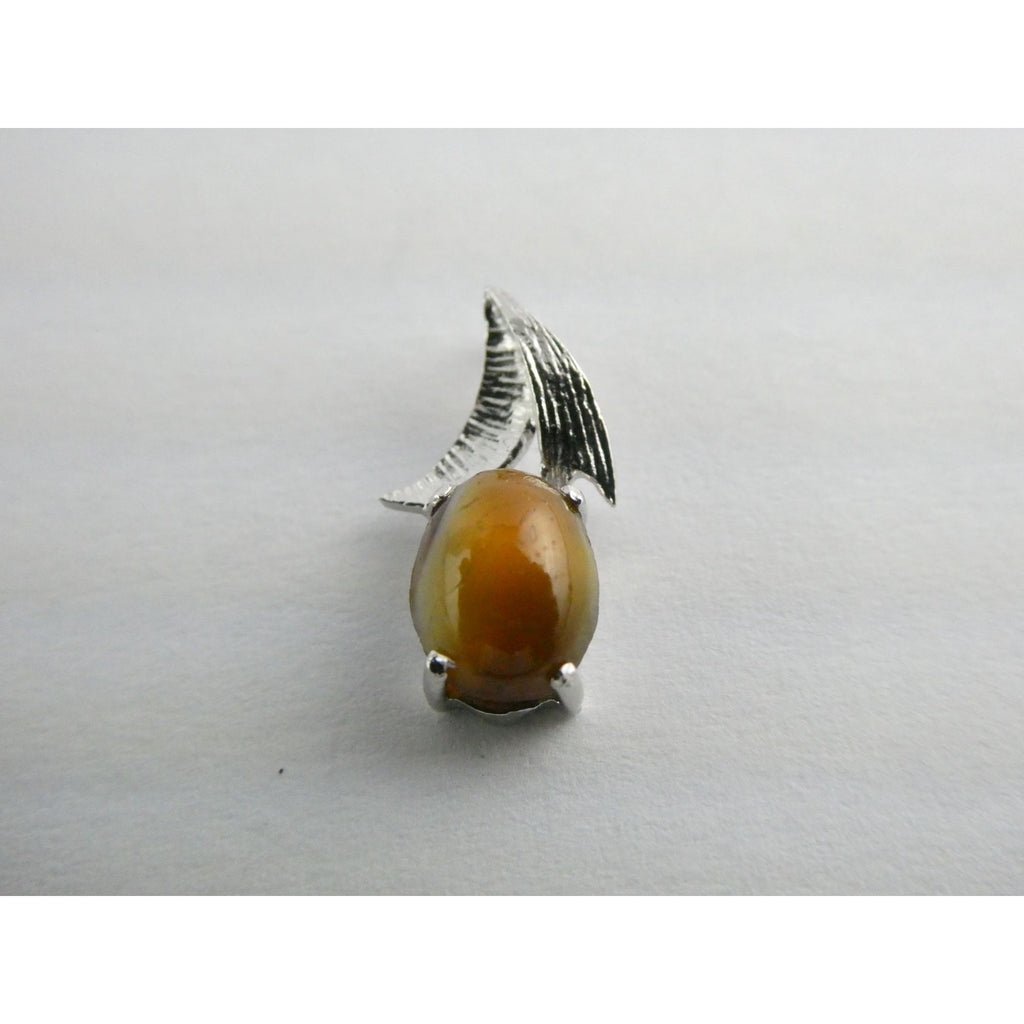 Vintage Sterling Silver Brown Art Glass Cabochon Miniature Pendant .9g 15mm
