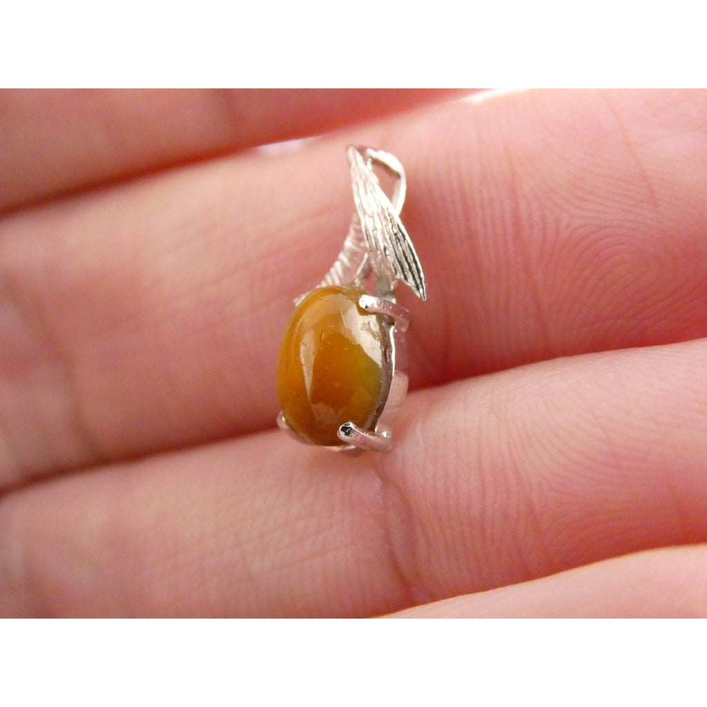 Vintage Sterling Silver Brown Art Glass Cabochon Miniature Pendant .9g 15mm