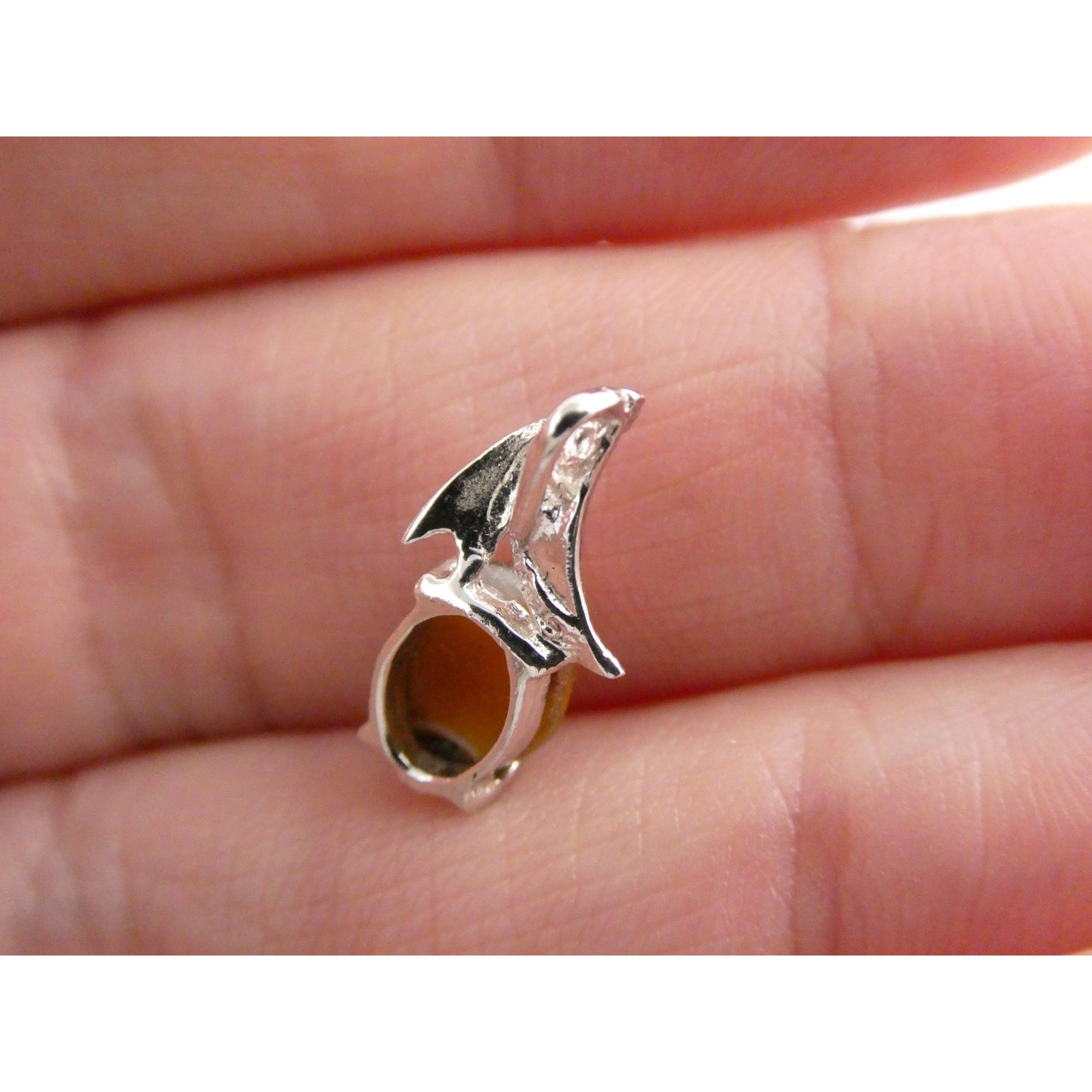 Vintage Sterling Silver Brown Art Glass Cabochon Miniature Pendant .9g 15mm
