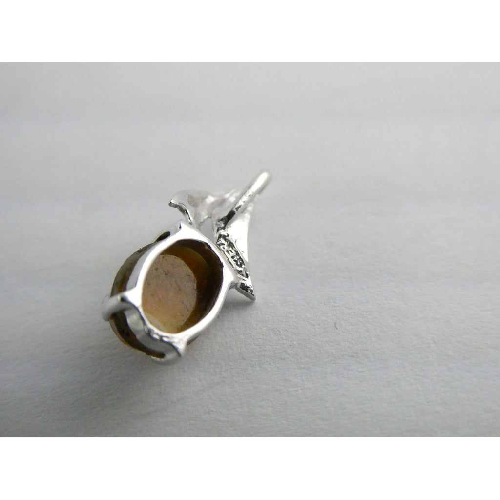 Vintage Sterling Silver Brown Art Glass Cabochon Miniature Pendant .9g 15mm