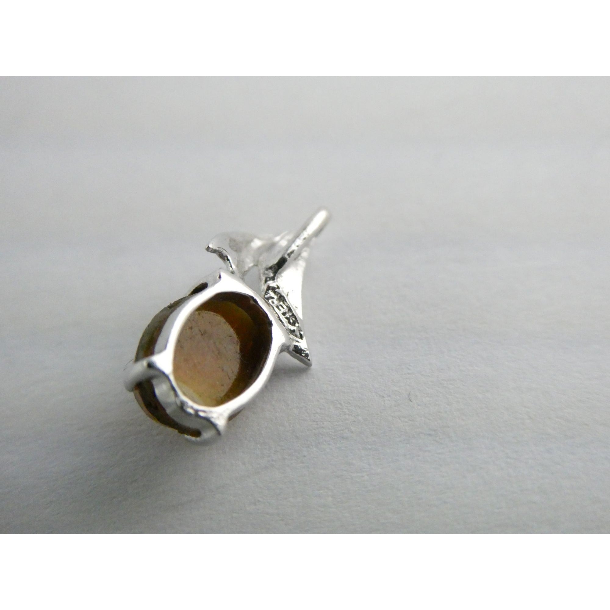 Vintage Sterling Silver Brown Art Glass Cabochon Miniature Pendant .9g 15mm