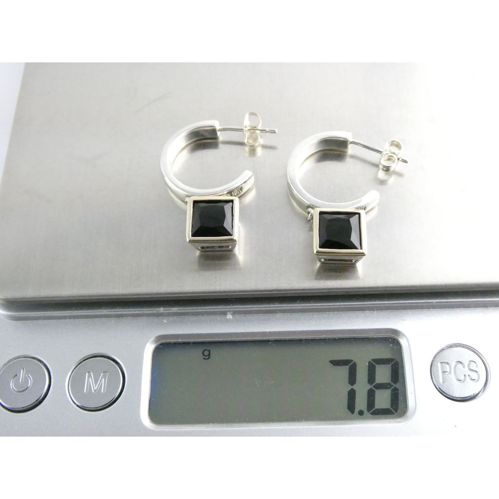 Lorenzo 18k Gold and Sterling Silver Black Tourmaline Dangling Pierced Earrings