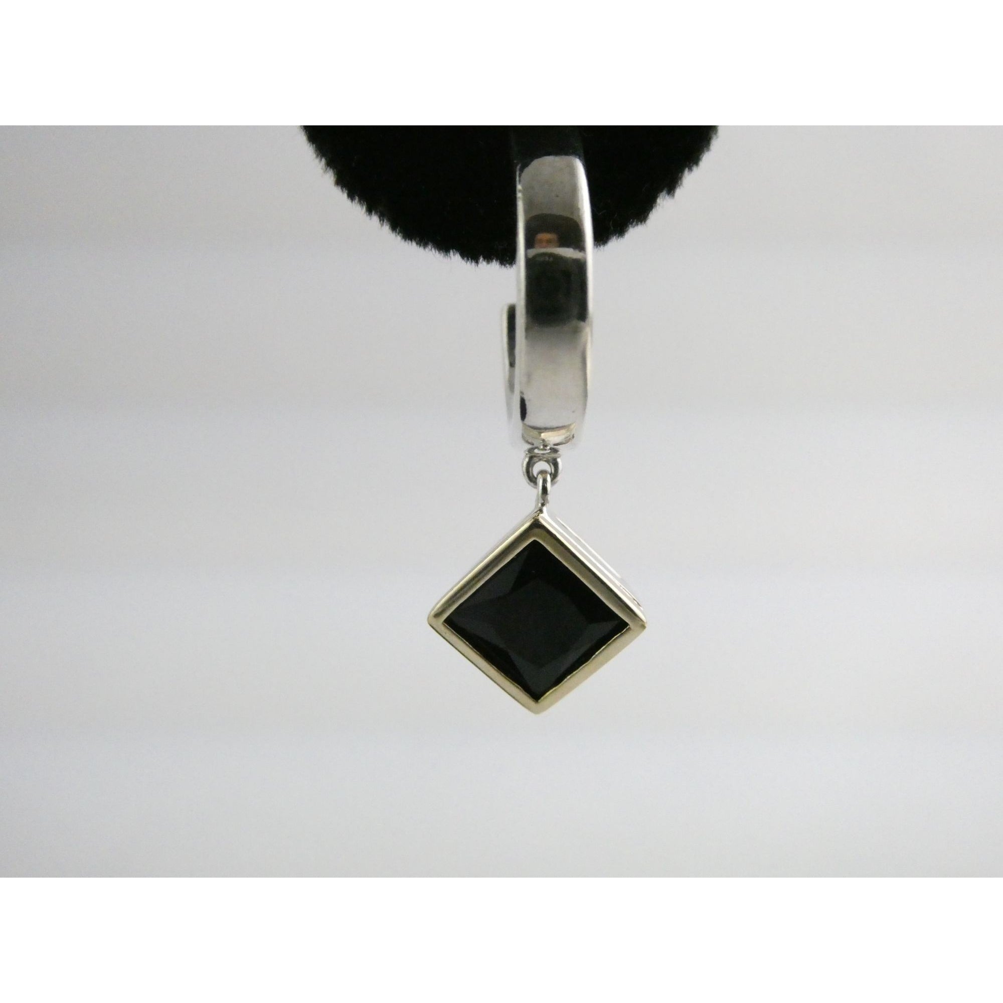 Lorenzo 18k Gold and Sterling Silver Black Tourmaline Dangling Pierced Earrings