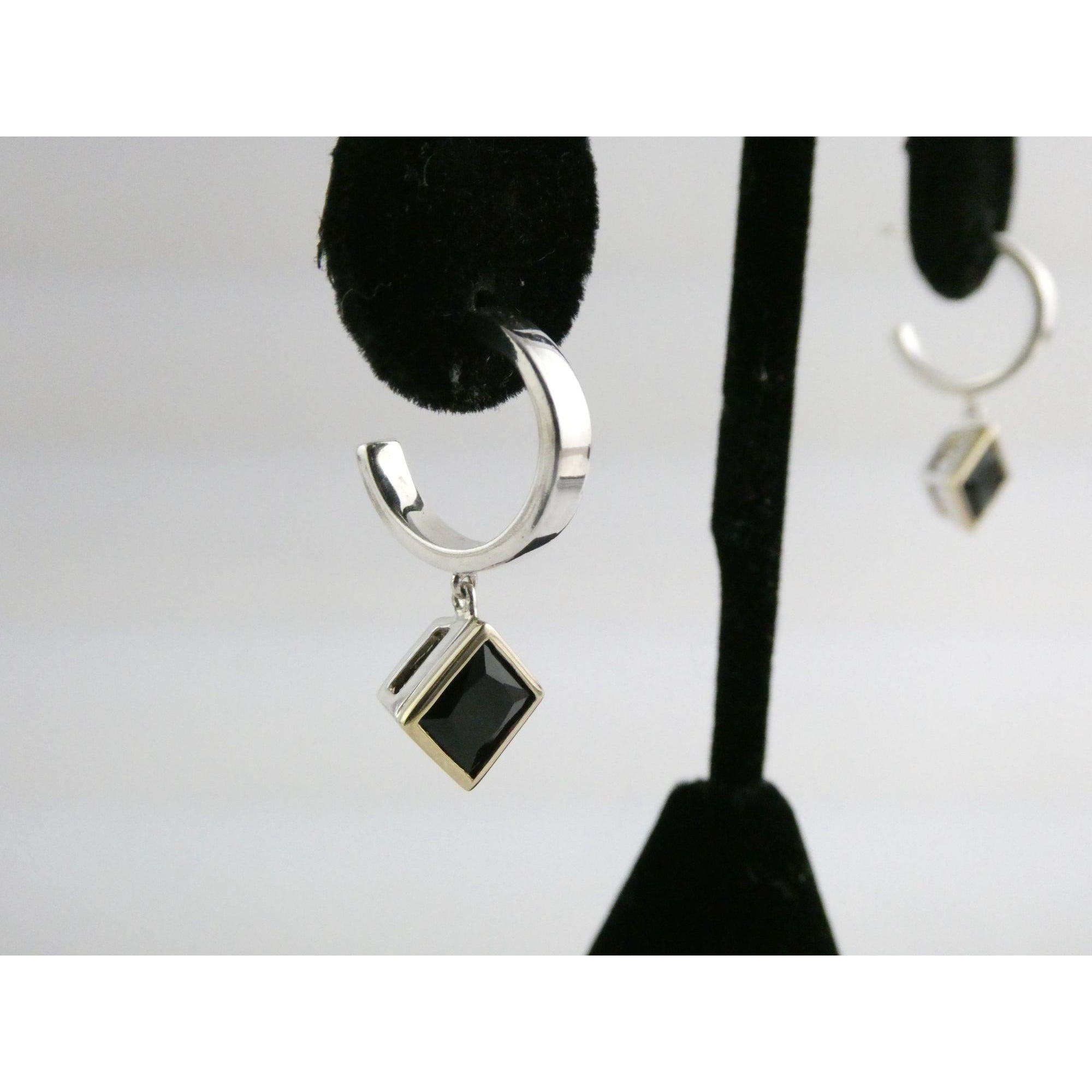 Lorenzo 18k Gold and Sterling Silver Black Tourmaline Dangling Pierced Earrings
