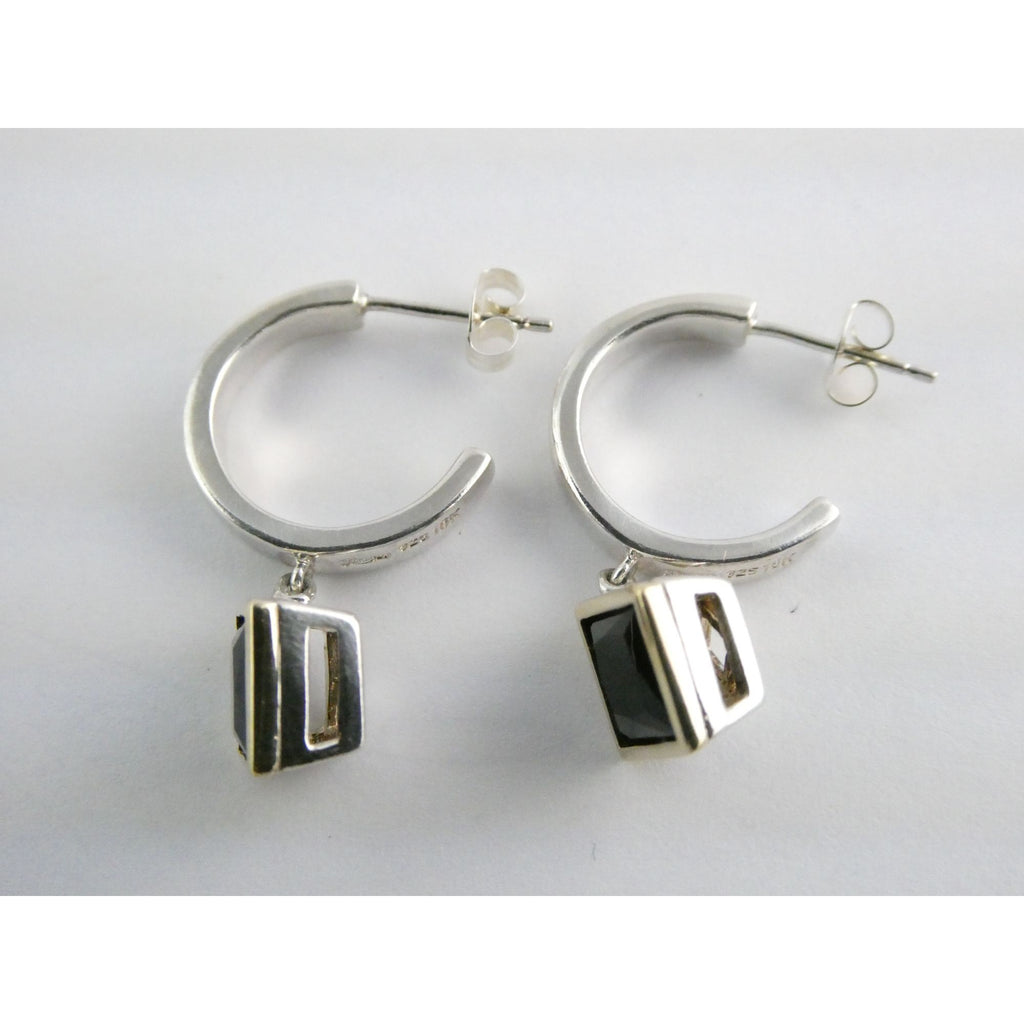 Lorenzo 18k Gold and Sterling Silver Black Tourmaline Dangling Pierced Earrings
