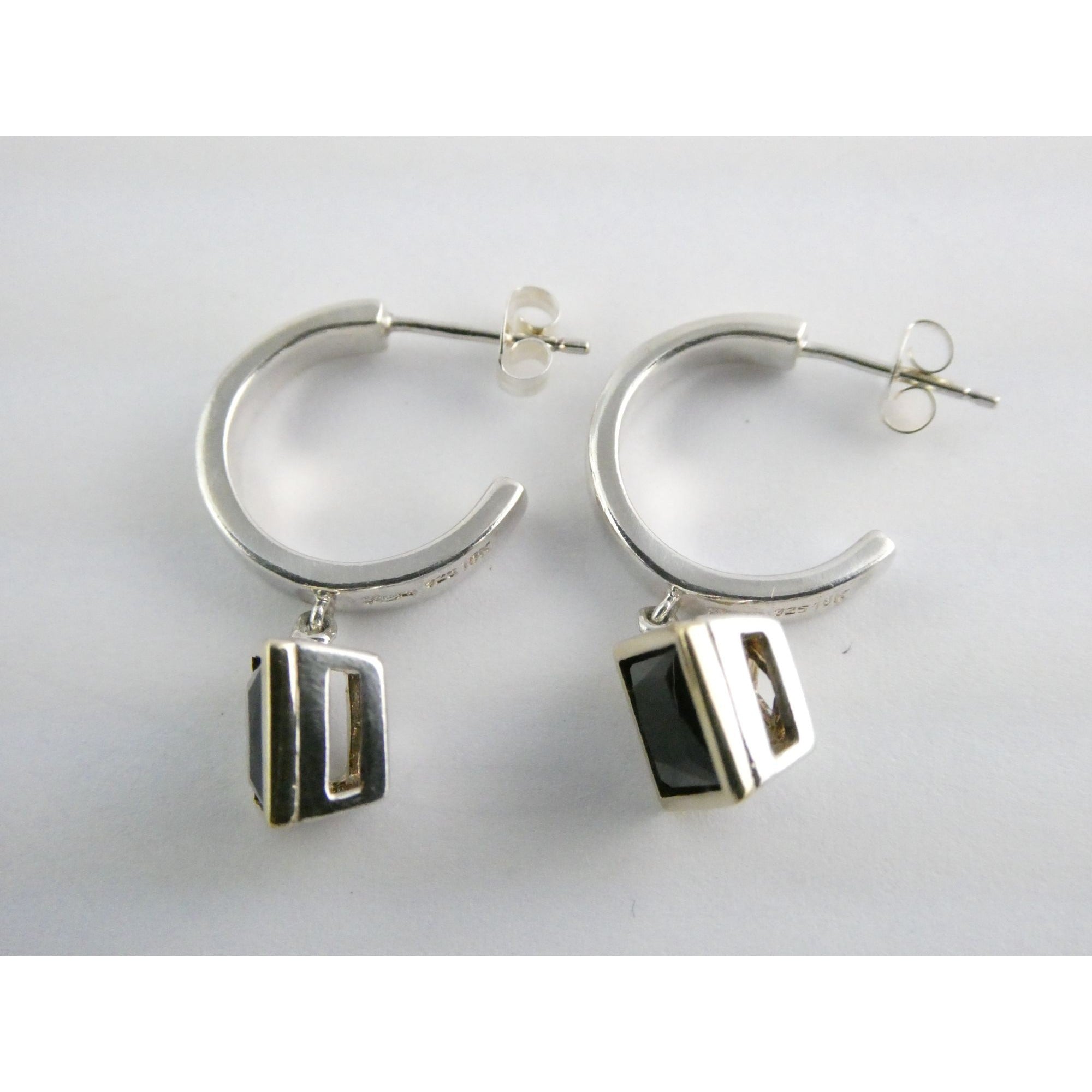 Lorenzo 18k Gold and Sterling Silver Black Tourmaline Dangling Pierced Earrings