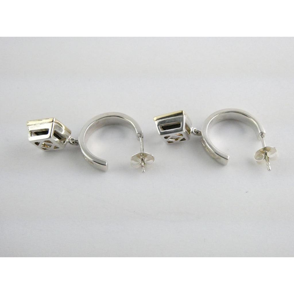 Lorenzo 18k Gold and Sterling Silver Black Tourmaline Dangling Pierced Earrings