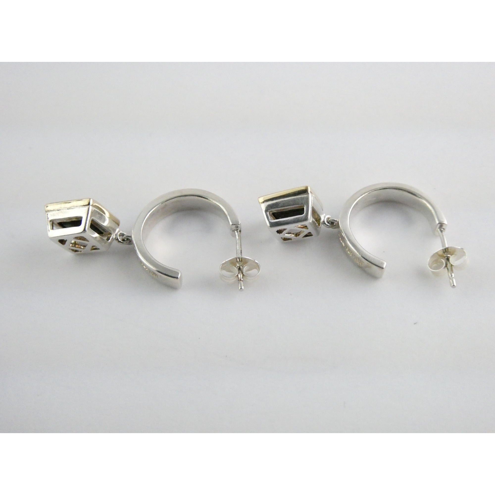 Lorenzo 18k Gold and Sterling Silver Black Tourmaline Dangling Pierced Earrings