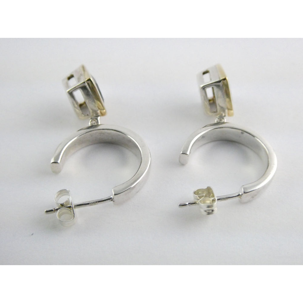 Lorenzo 18k Gold and Sterling Silver Black Tourmaline Dangling Pierced Earrings