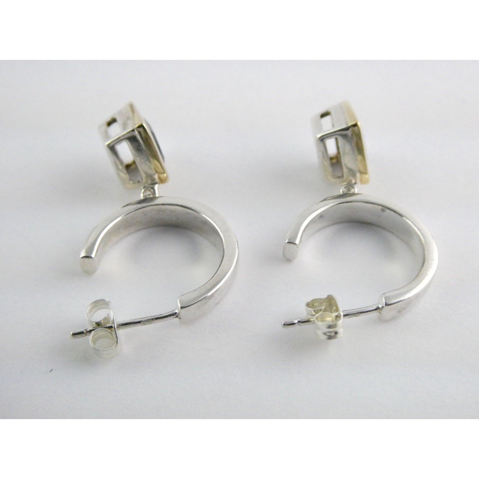 Lorenzo 18k Gold and Sterling Silver Black Tourmaline Dangling Pierced Earrings