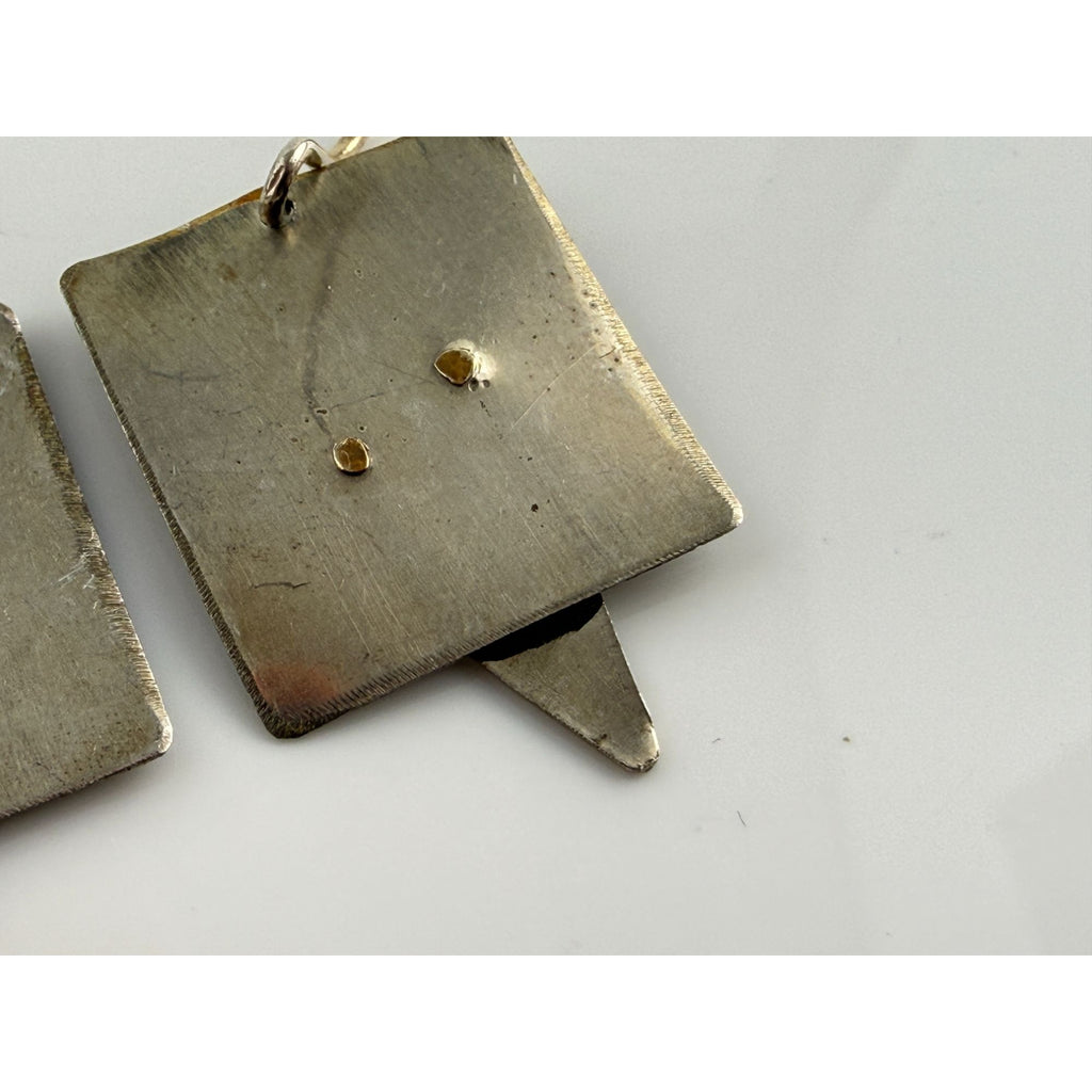 Vintage Handmade Abstract Sterling Silver and Brass Face Earrings 4.6g 1.25 Inch