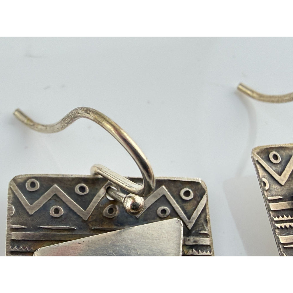 Vintage Handmade Abstract Sterling Silver and Brass Face Earrings 4.6g 1.25 Inch