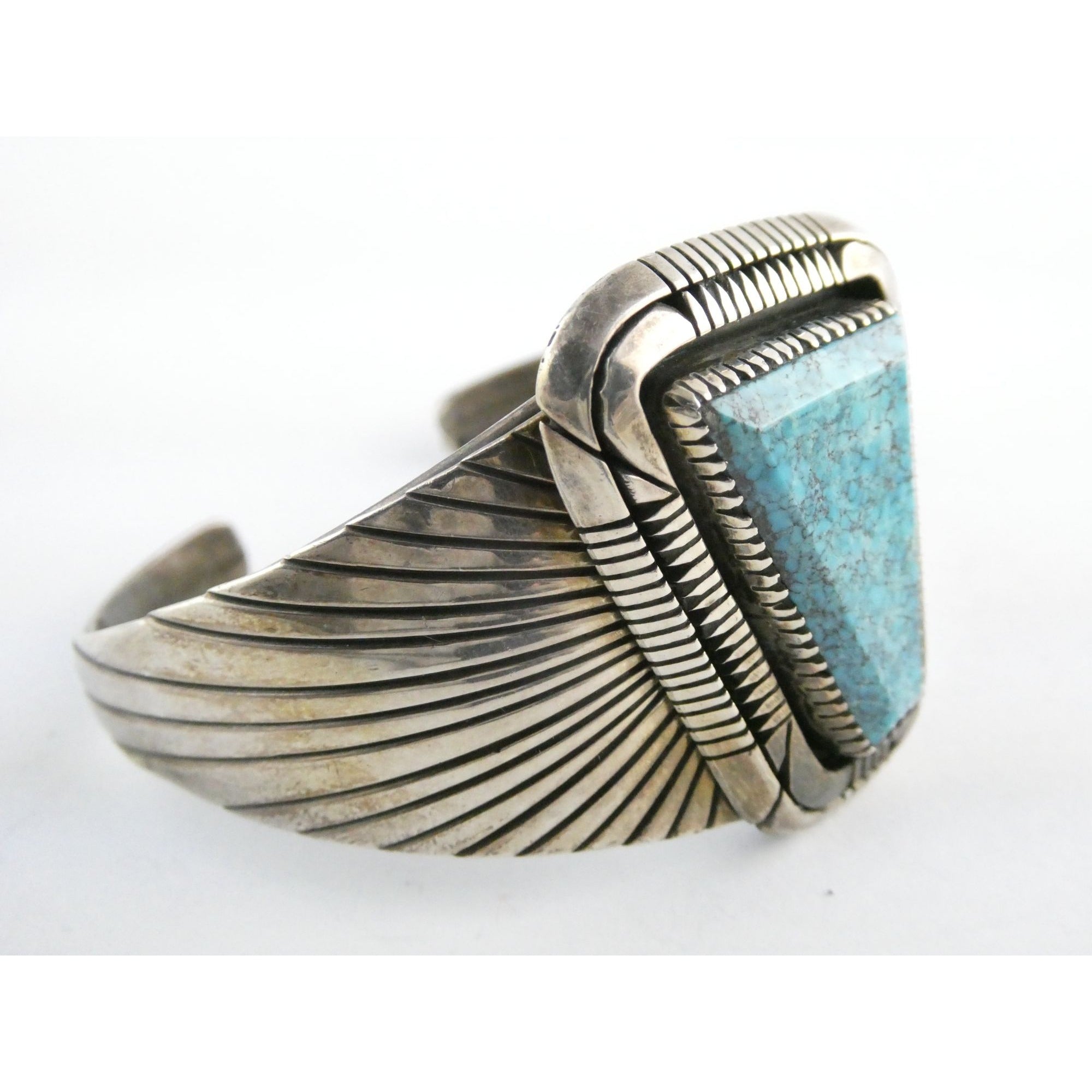 NA Southwestern Sterling Silver Turquoise Cuff Bracelet Signed GIBB 6 5/8 Inches