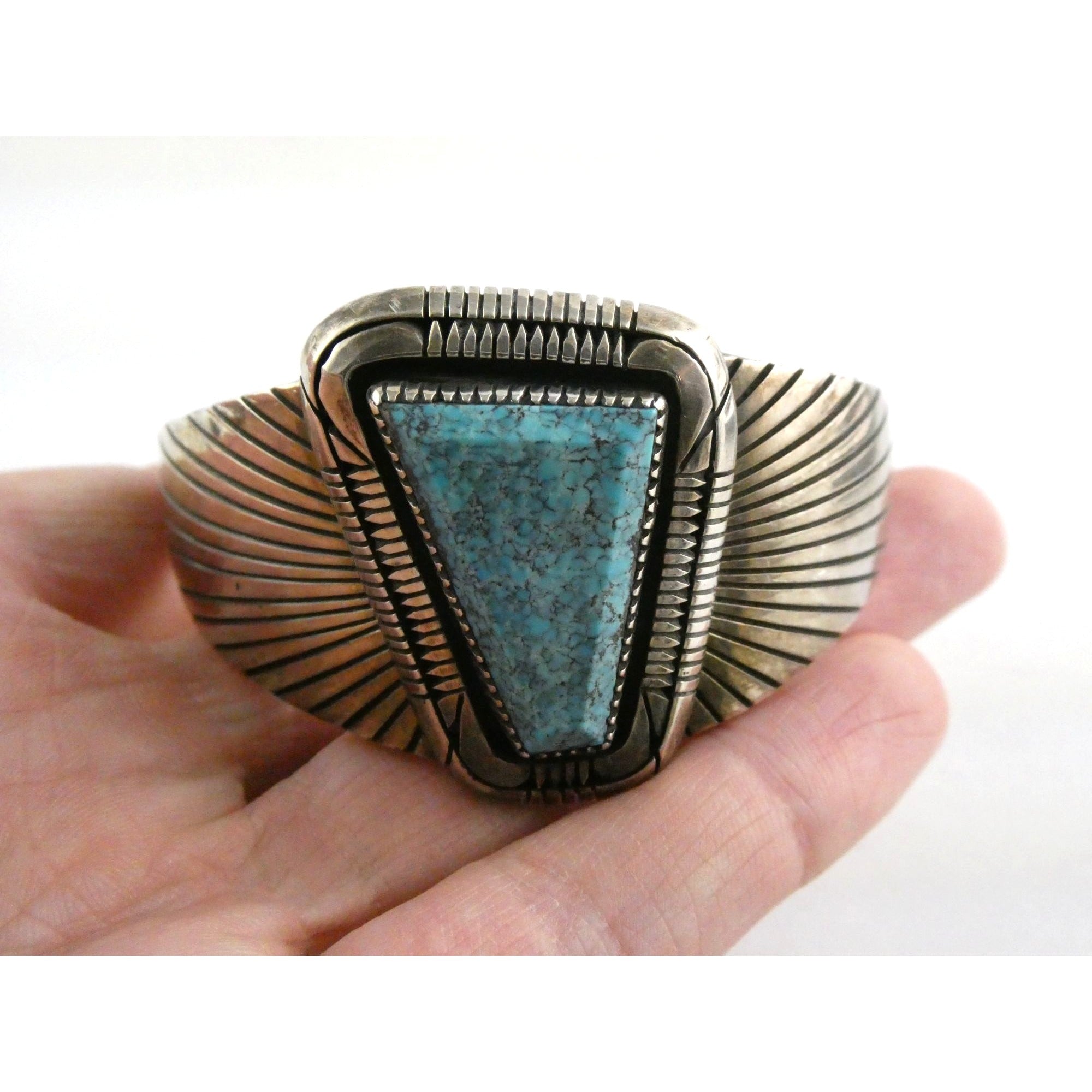 NA Southwestern Sterling Silver Turquoise Cuff Bracelet Signed GIBB 6 5/8 Inches
