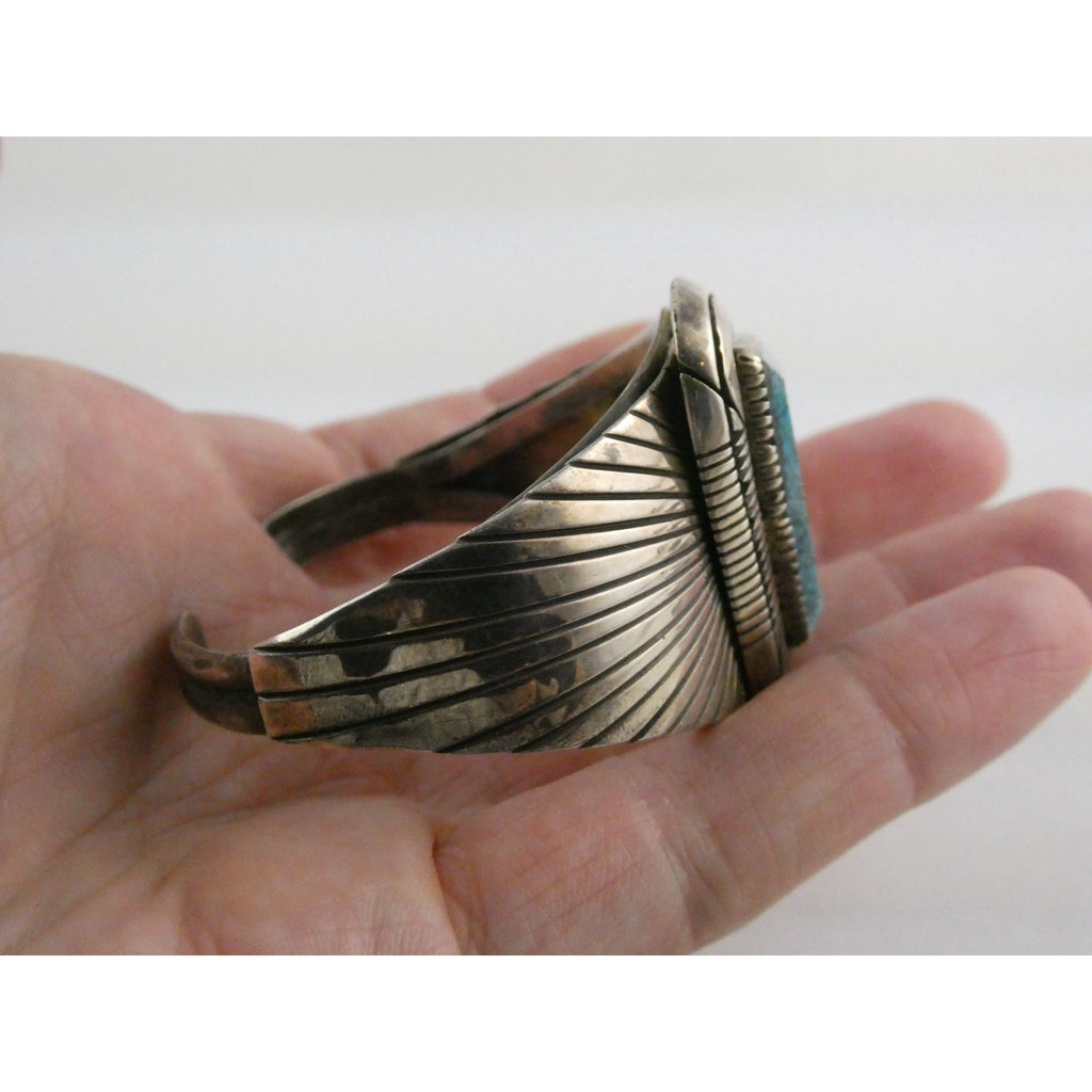 NA Southwestern Sterling Silver Turquoise Cuff Bracelet Signed GIBB 6 5/8 Inches