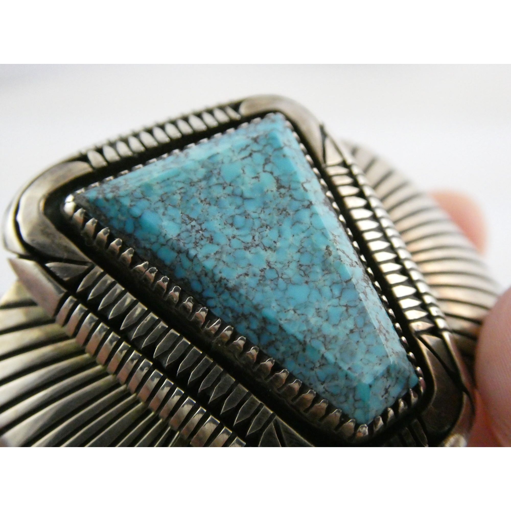 NA Southwestern Sterling Silver Turquoise Cuff Bracelet Signed GIBB 6 5/8 Inches
