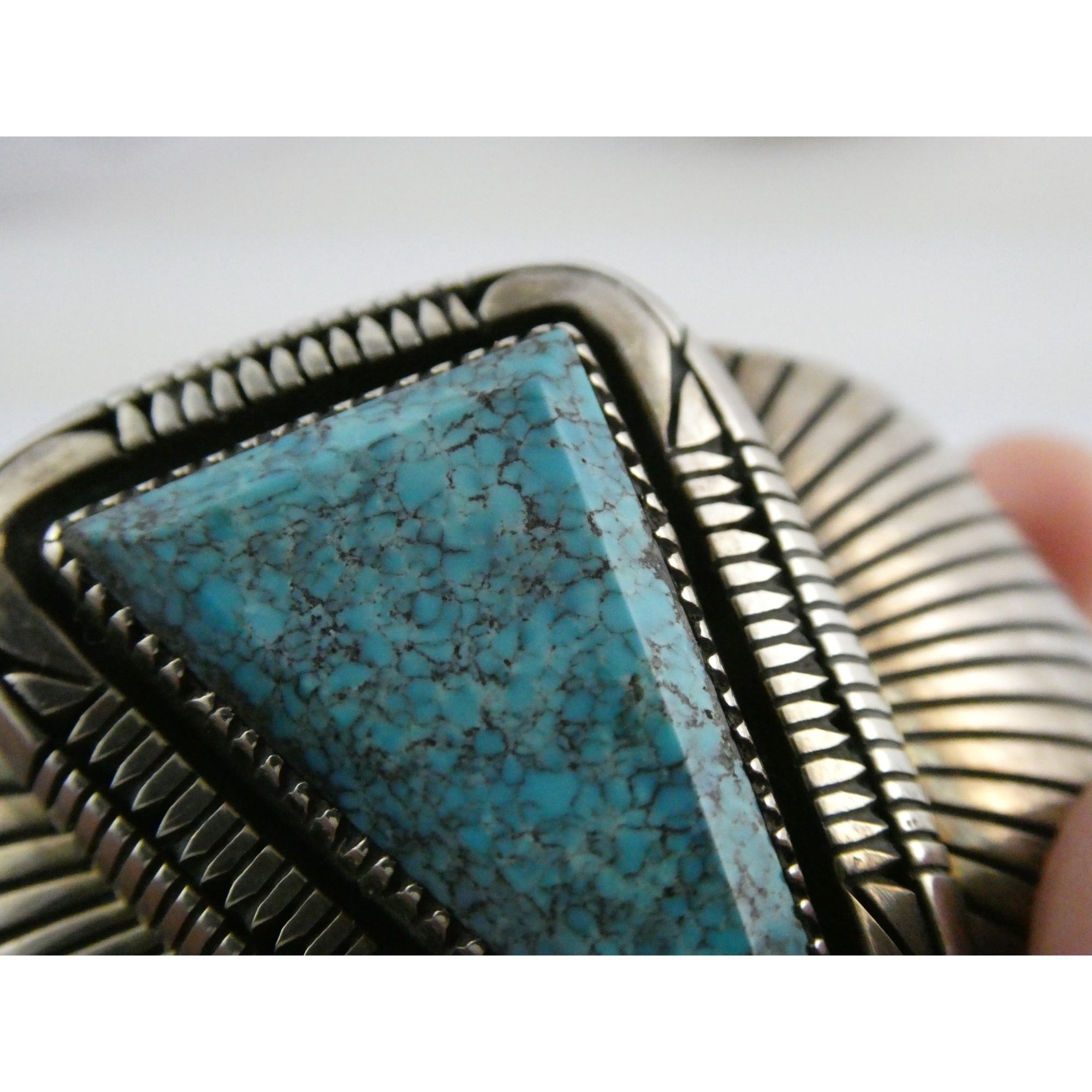NA Southwestern Sterling Silver Turquoise Cuff Bracelet Signed GIBB 6 5/8 Inches