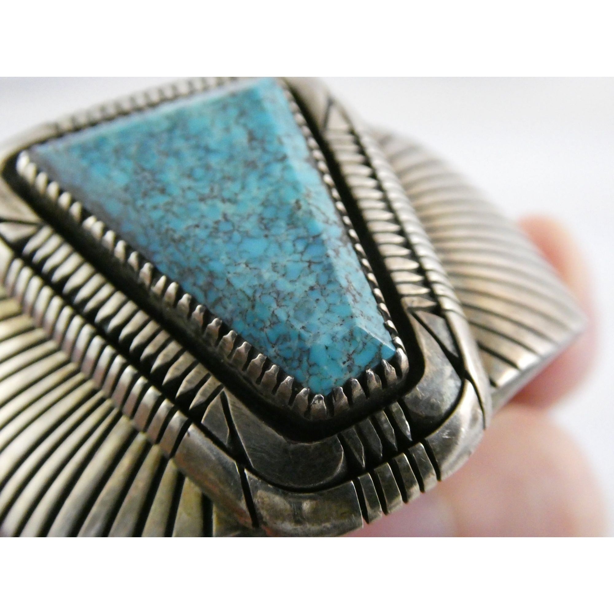 NA Southwestern Sterling Silver Turquoise Cuff Bracelet Signed GIBB 6 5/8 Inches