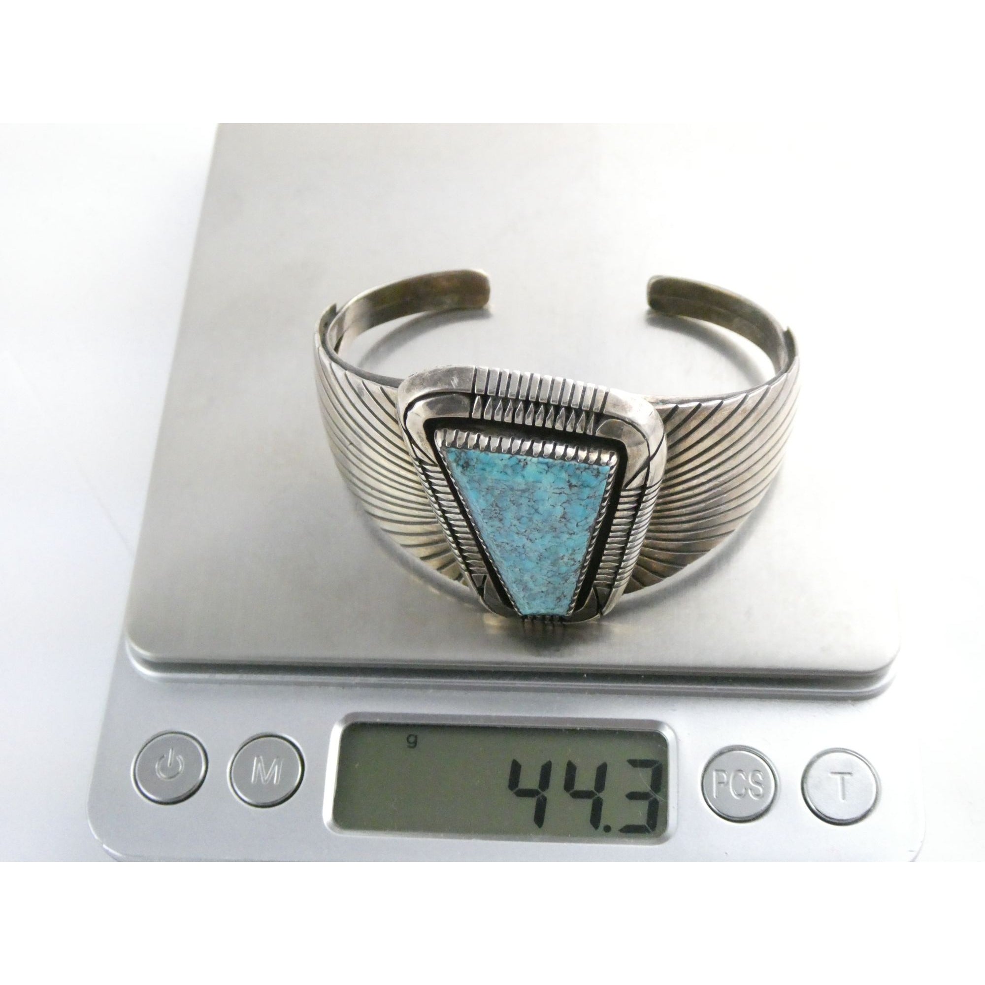NA Southwestern Sterling Silver Turquoise Cuff Bracelet Signed GIBB 6 5/8 Inches