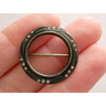 Vintage Art Deco Sterling Silver Black Enamel White Rhinestone Round Pin 5g 25mm