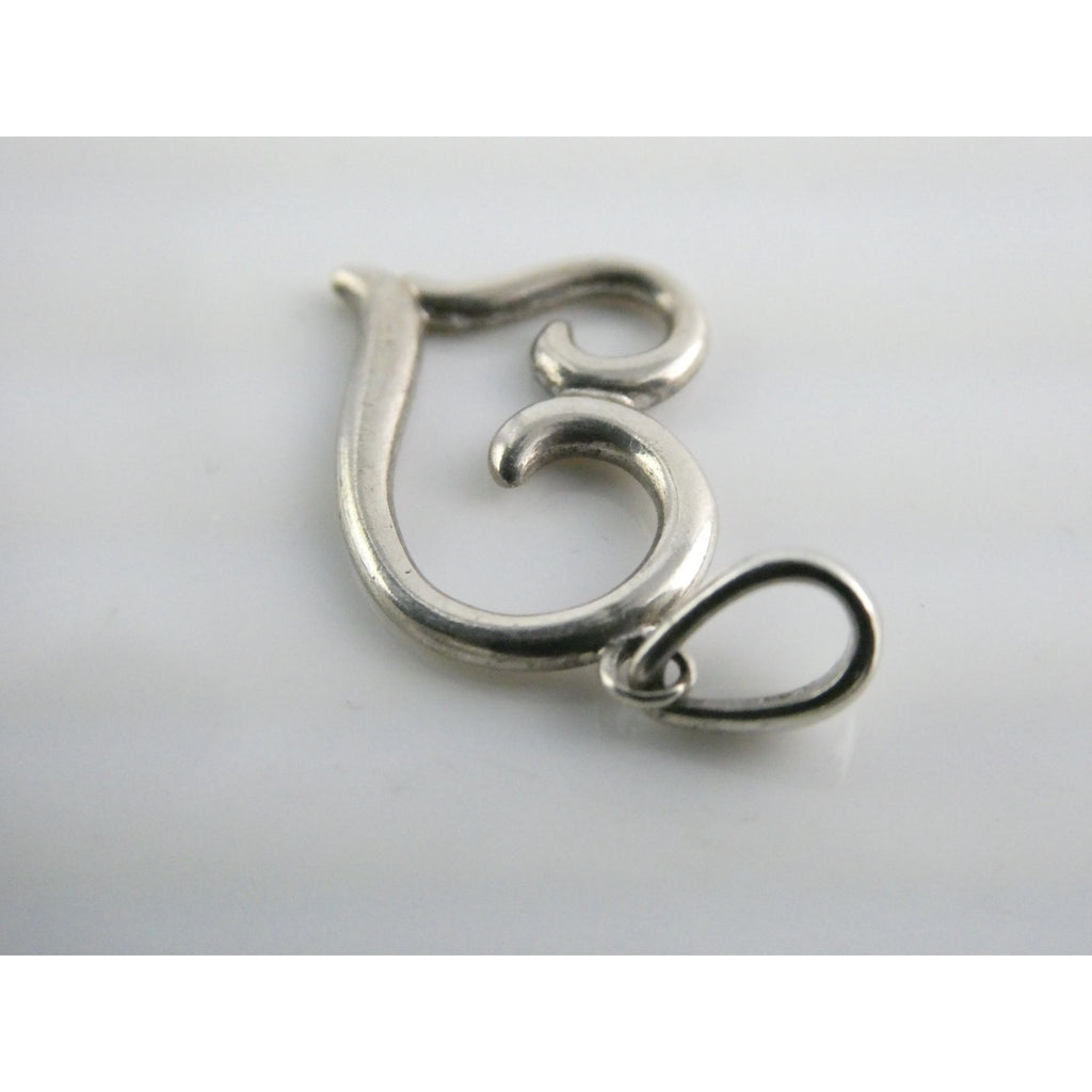 Sterling Silver Curled Heart Openwork Outline Pendant 925 1.7g 25mm Length