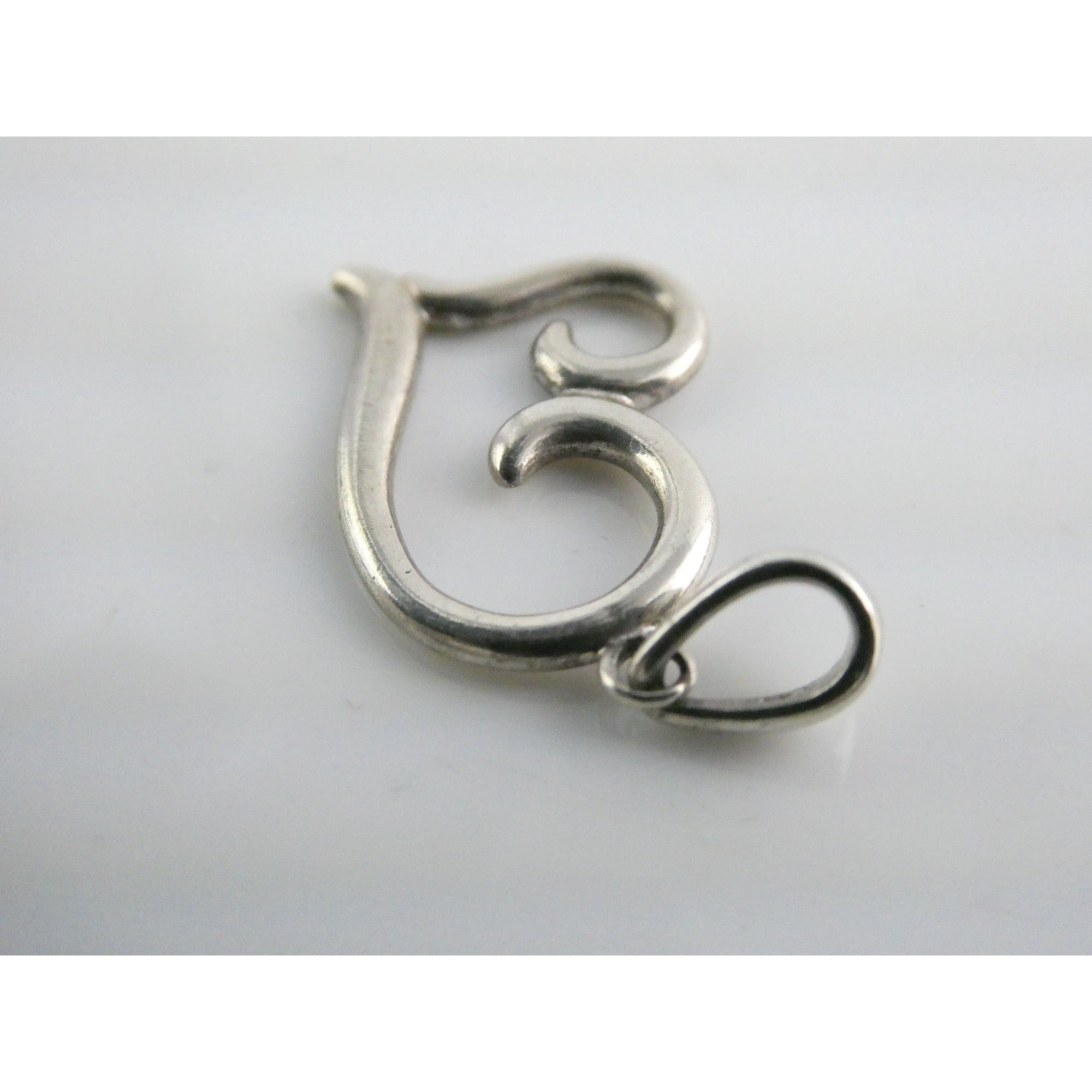 Sterling Silver Curled Heart Openwork Outline Pendant 925 1.7g 25mm Length