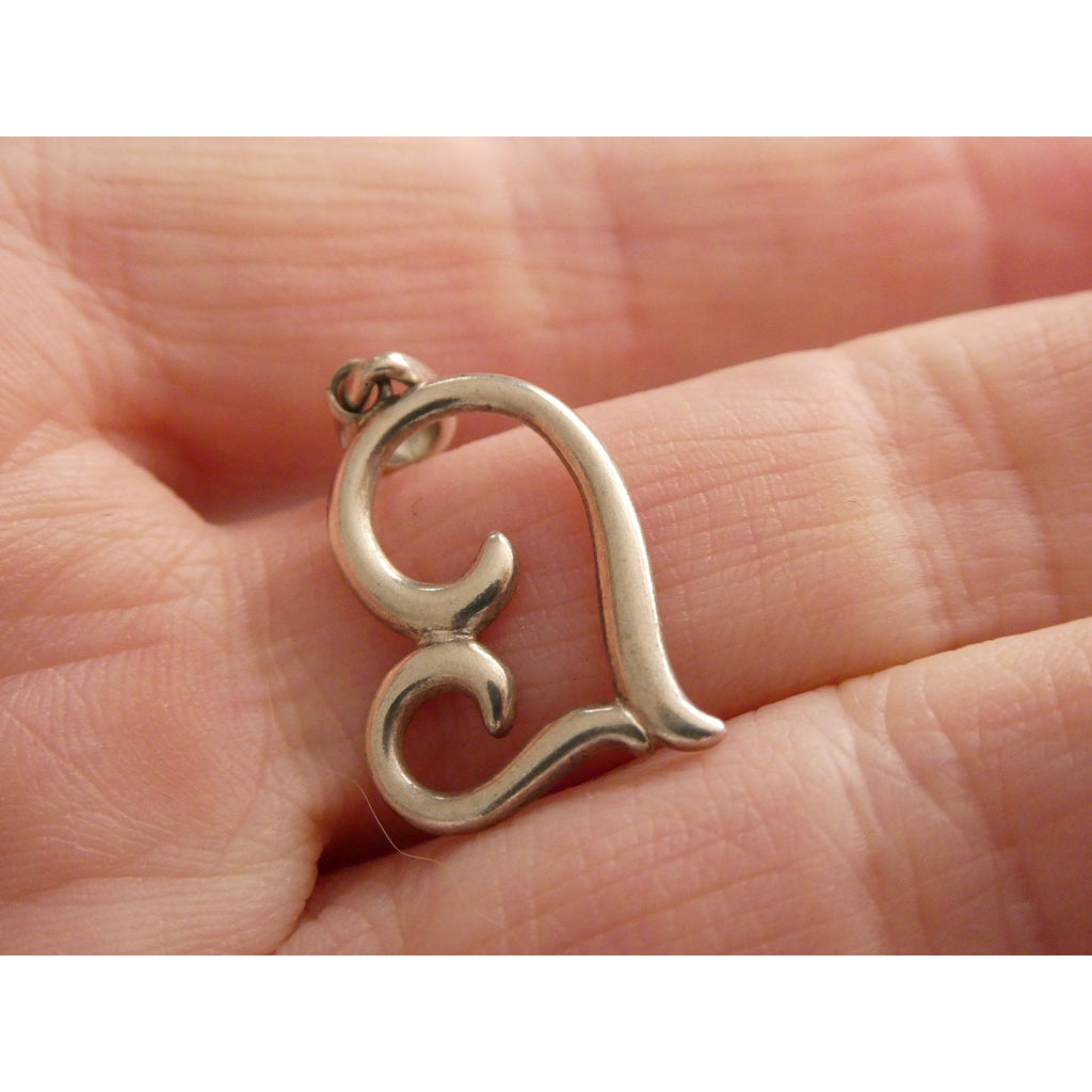 Sterling Silver Curled Heart Openwork Outline Pendant 925 1.7g 25mm Length