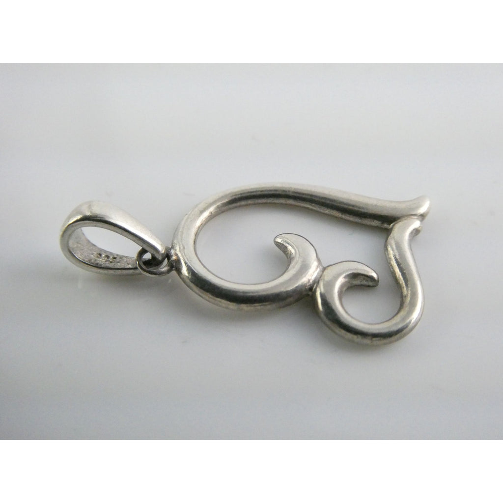 Sterling Silver Curled Heart Openwork Outline Pendant 925 1.7g 25mm Length