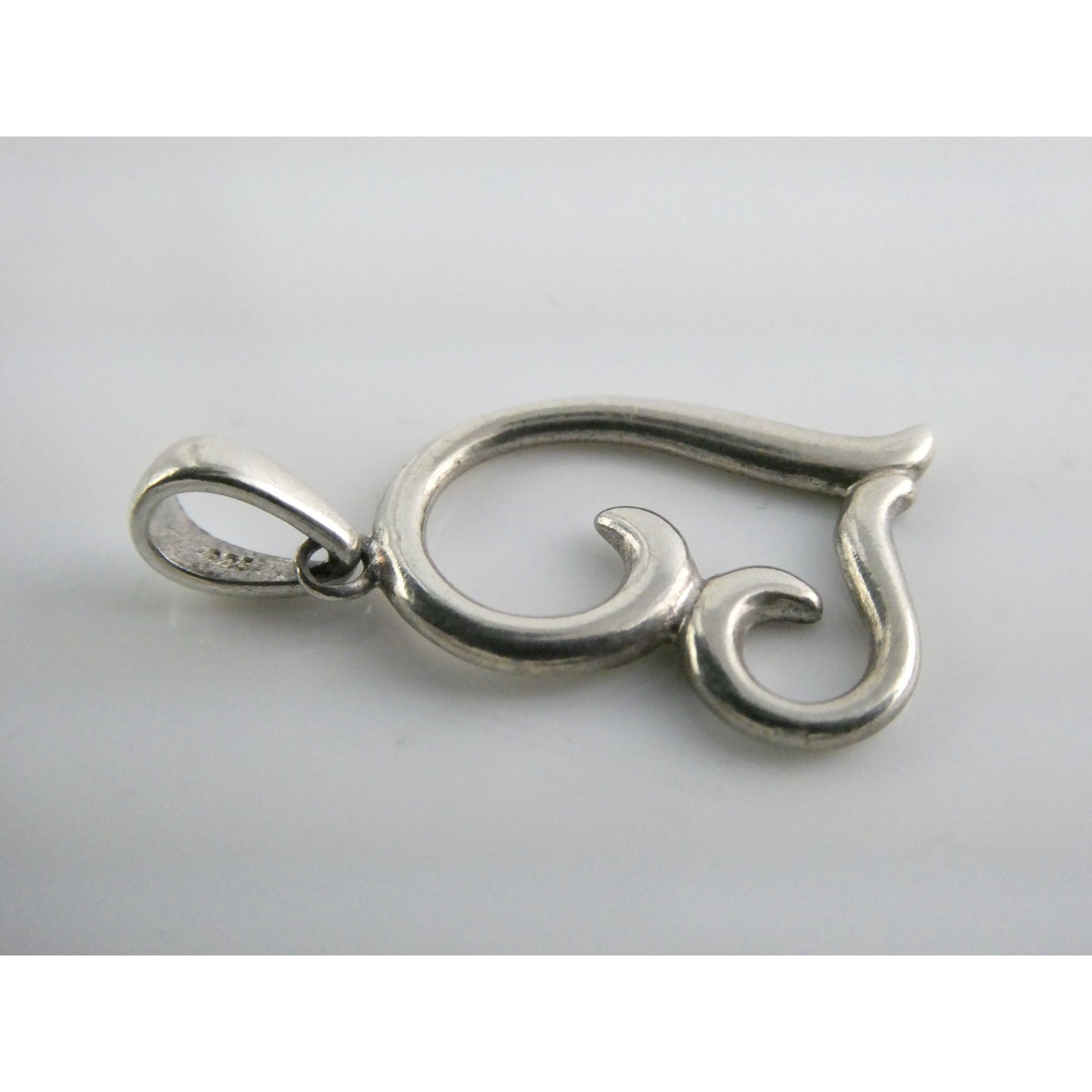 Sterling Silver Curled Heart Openwork Outline Pendant 925 1.7g 25mm Length