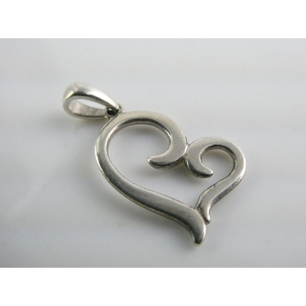 Sterling Silver Curled Heart Openwork Outline Pendant 925 1.7g 25mm Length