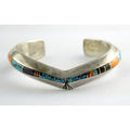 Douglas Nava Taos NA Southwestern Sterling Silver Gem Inlay Cuff Bracelet 6.5 In