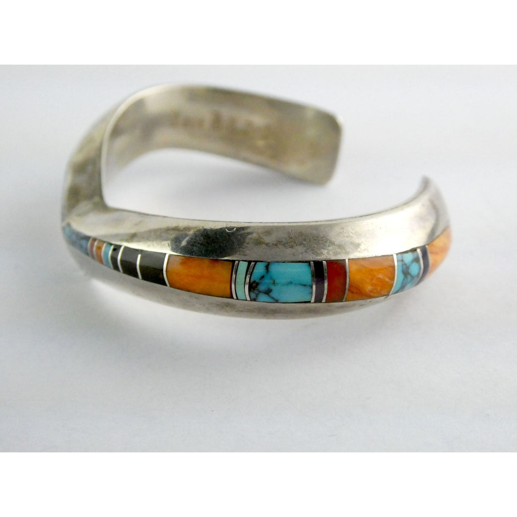 Douglas Nava Taos NA Southwestern Sterling Silver Gem Inlay Cuff Bracelet 6.5 In