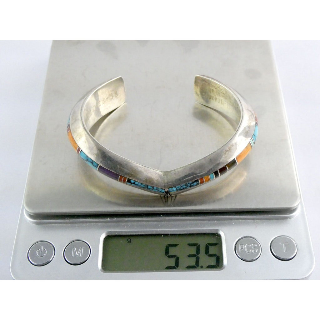 Douglas Nava Taos NA Southwestern Sterling Silver Gem Inlay Cuff Bracelet 6.5 In