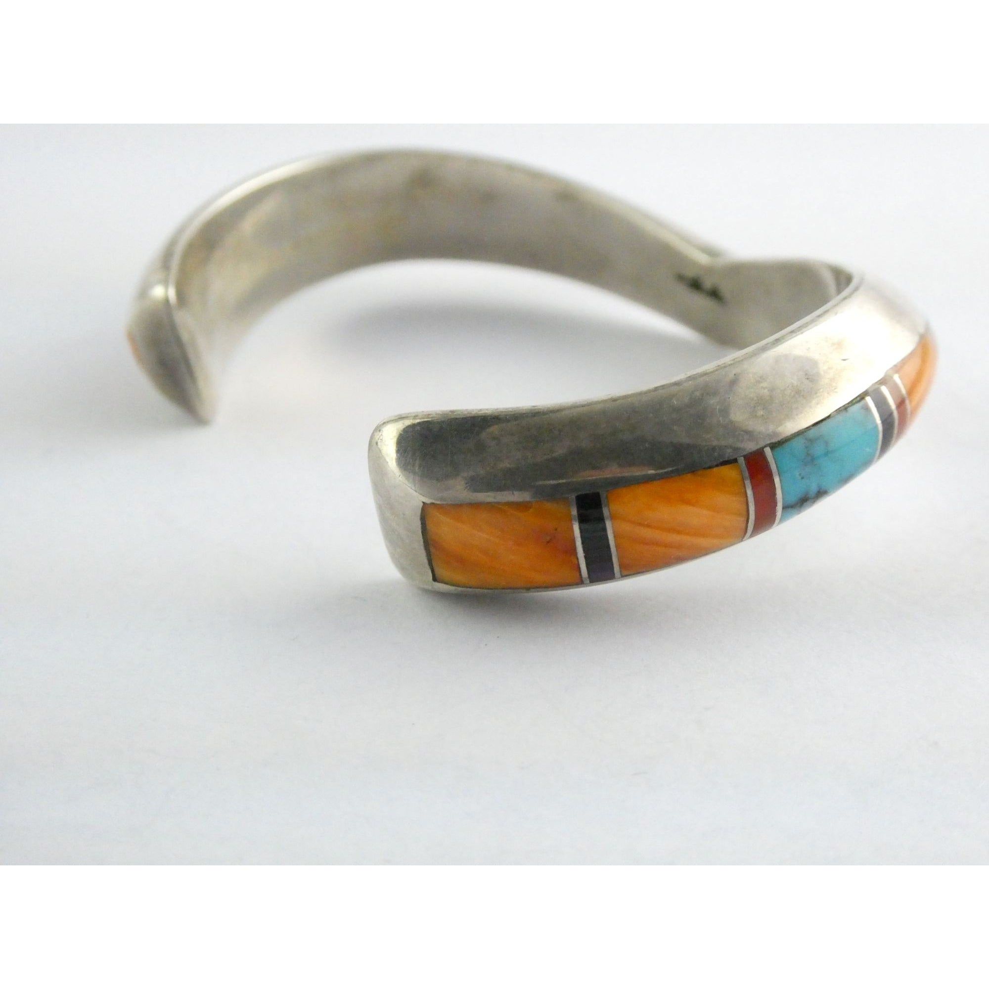 Douglas Nava Taos NA Southwestern Sterling Silver Gem Inlay Cuff Bracelet 6.5 In