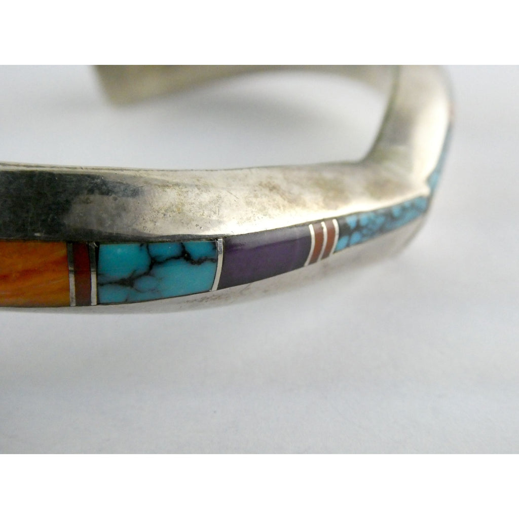 Douglas Nava Taos NA Southwestern Sterling Silver Gem Inlay Cuff Bracelet 6.5 In
