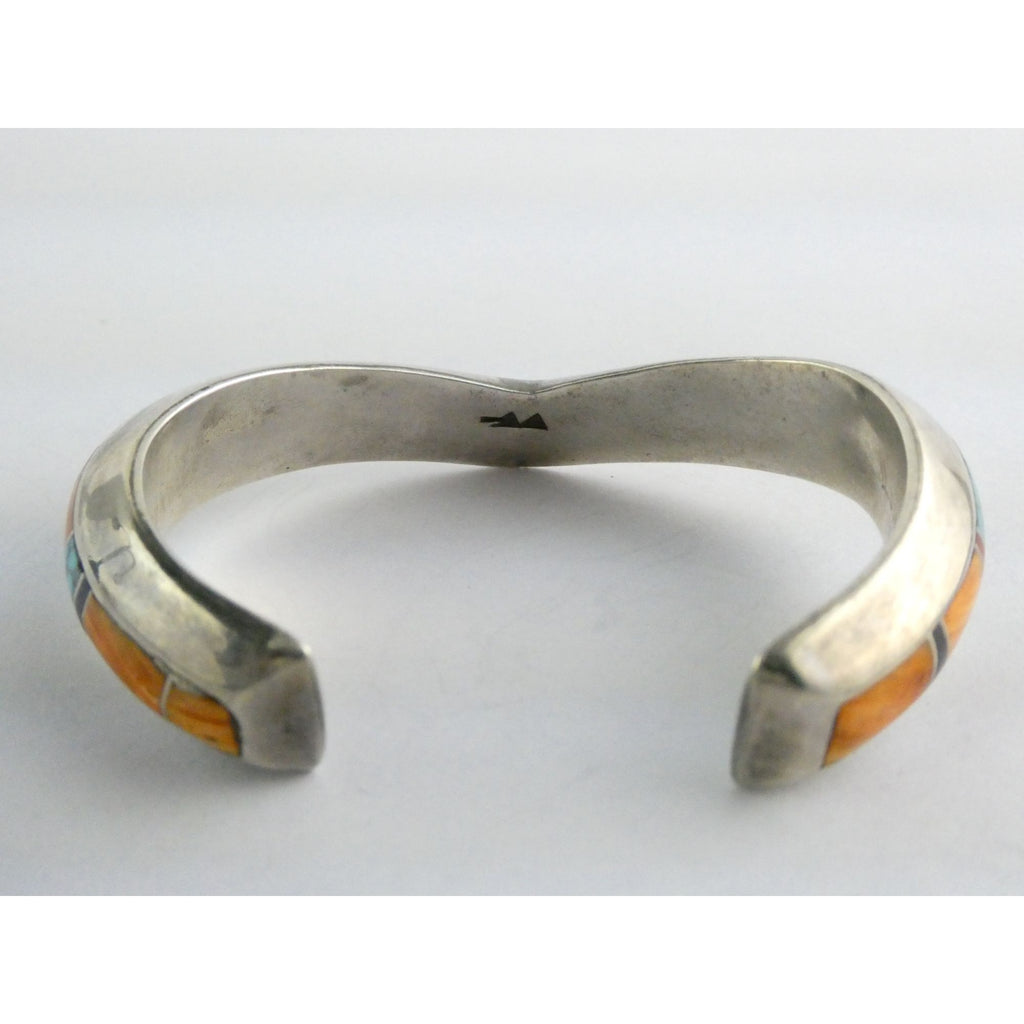 Douglas Nava Taos NA Southwestern Sterling Silver Gem Inlay Cuff Bracelet 6.5 In