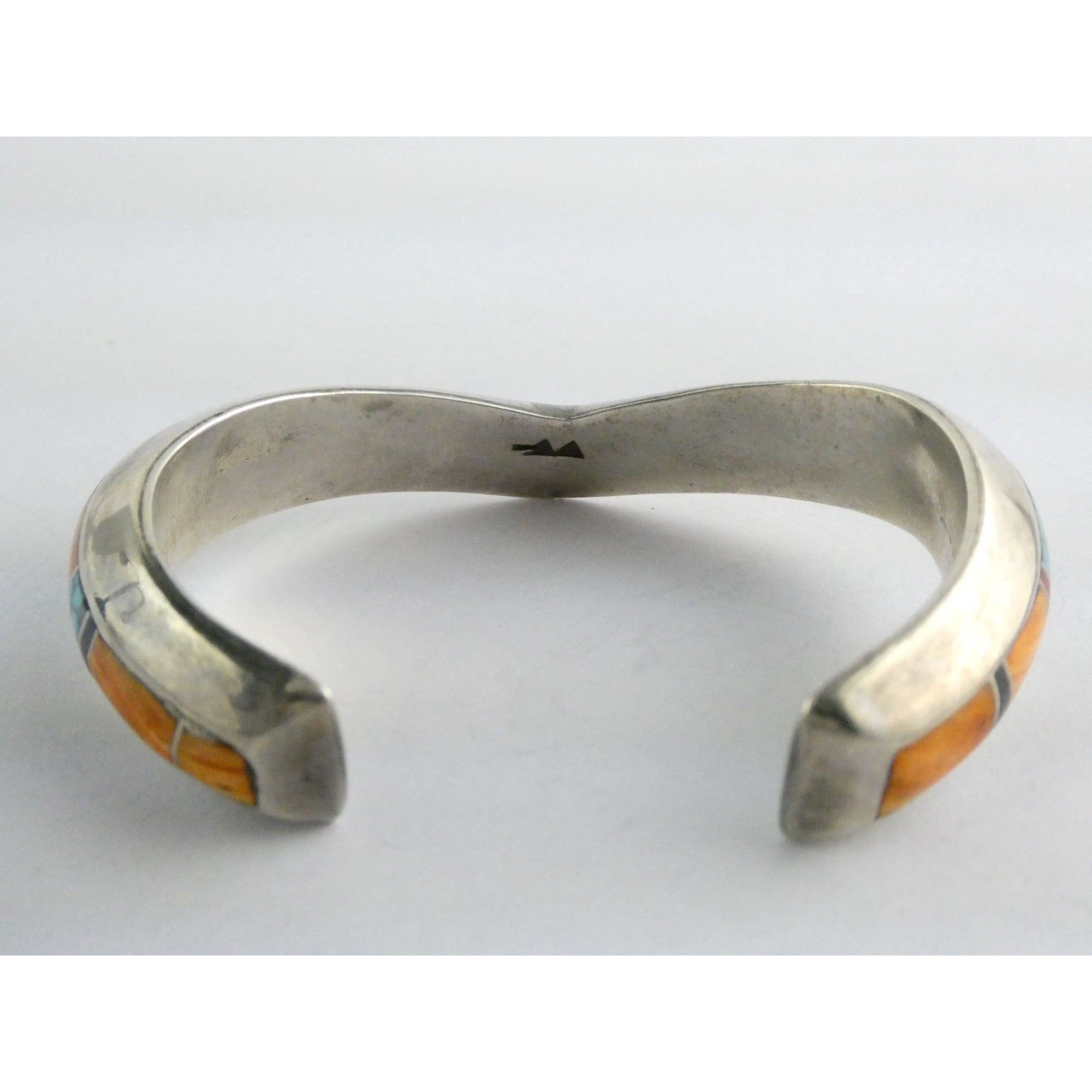 Douglas Nava Taos NA Southwestern Sterling Silver Gem Inlay Cuff Bracelet 6.5 In