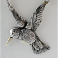 Artisan Sterling Silver and 14k Yellow Gold Hummingbird Pendant Necklace 30.4g