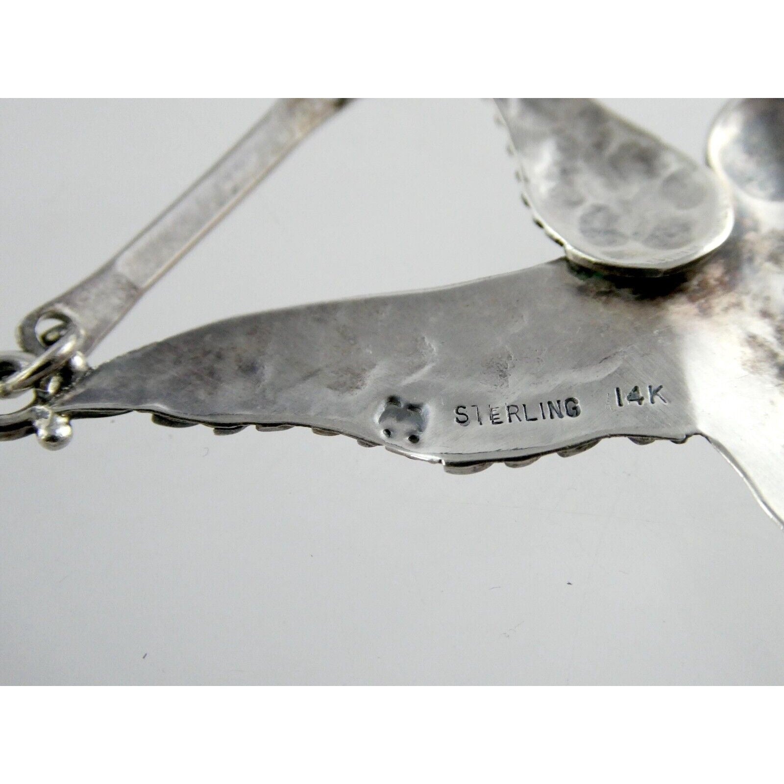 Artisan Sterling Silver and 14k Yellow Gold Hummingbird Pendant Necklace 30.4g