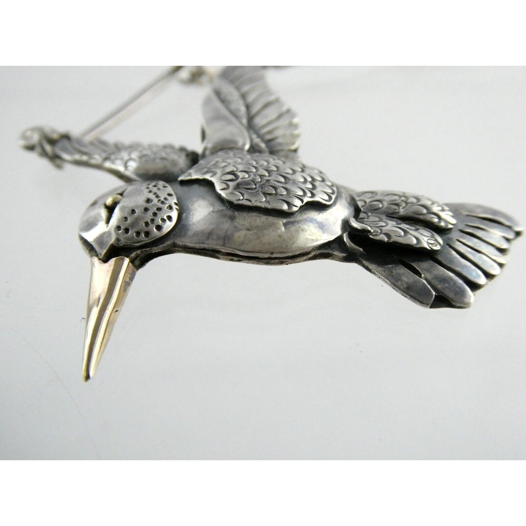 Artisan Sterling Silver and 14k Yellow Gold Hummingbird Pendant Necklace 30.4g