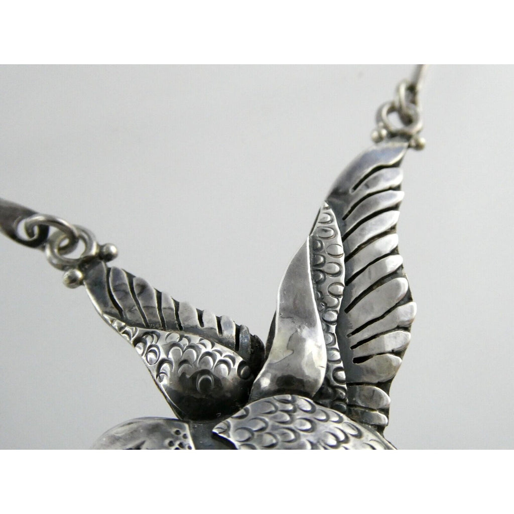 Artisan Sterling Silver and 14k Yellow Gold Hummingbird Pendant Necklace 30.4g