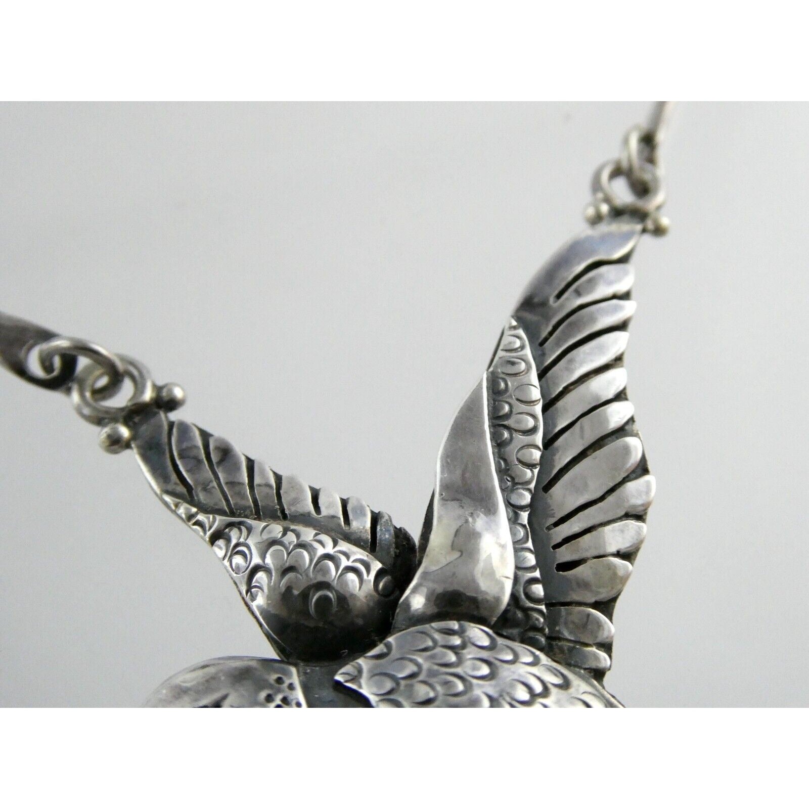 Artisan Sterling Silver and 14k Yellow Gold Hummingbird Pendant Necklace 30.4g