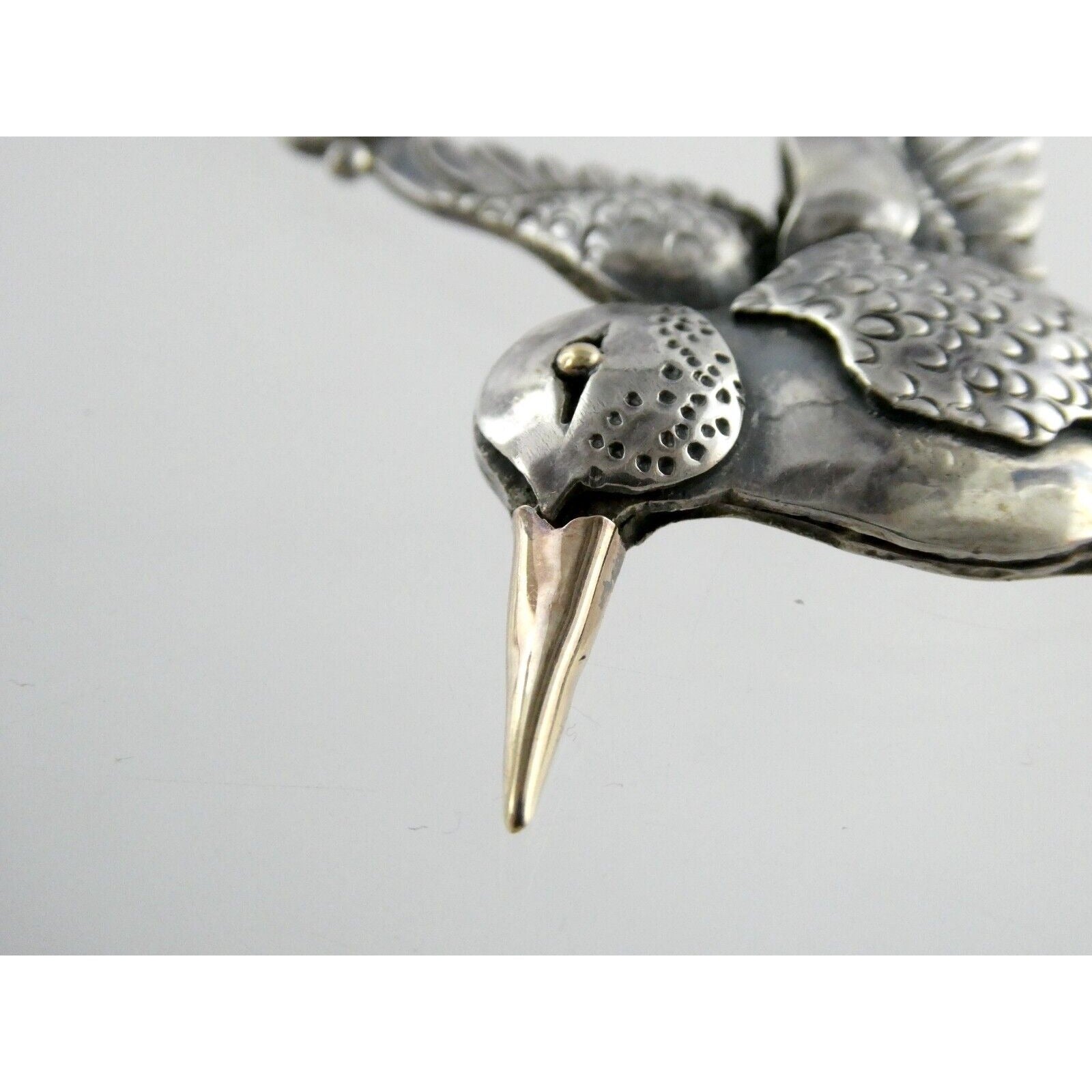 Artisan Sterling Silver and 14k Yellow Gold Hummingbird Pendant Necklace 30.4g