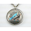 Southwestern Sterling Silver Zuni Inlay Spinner Pendant Necklace Navajo Pearls