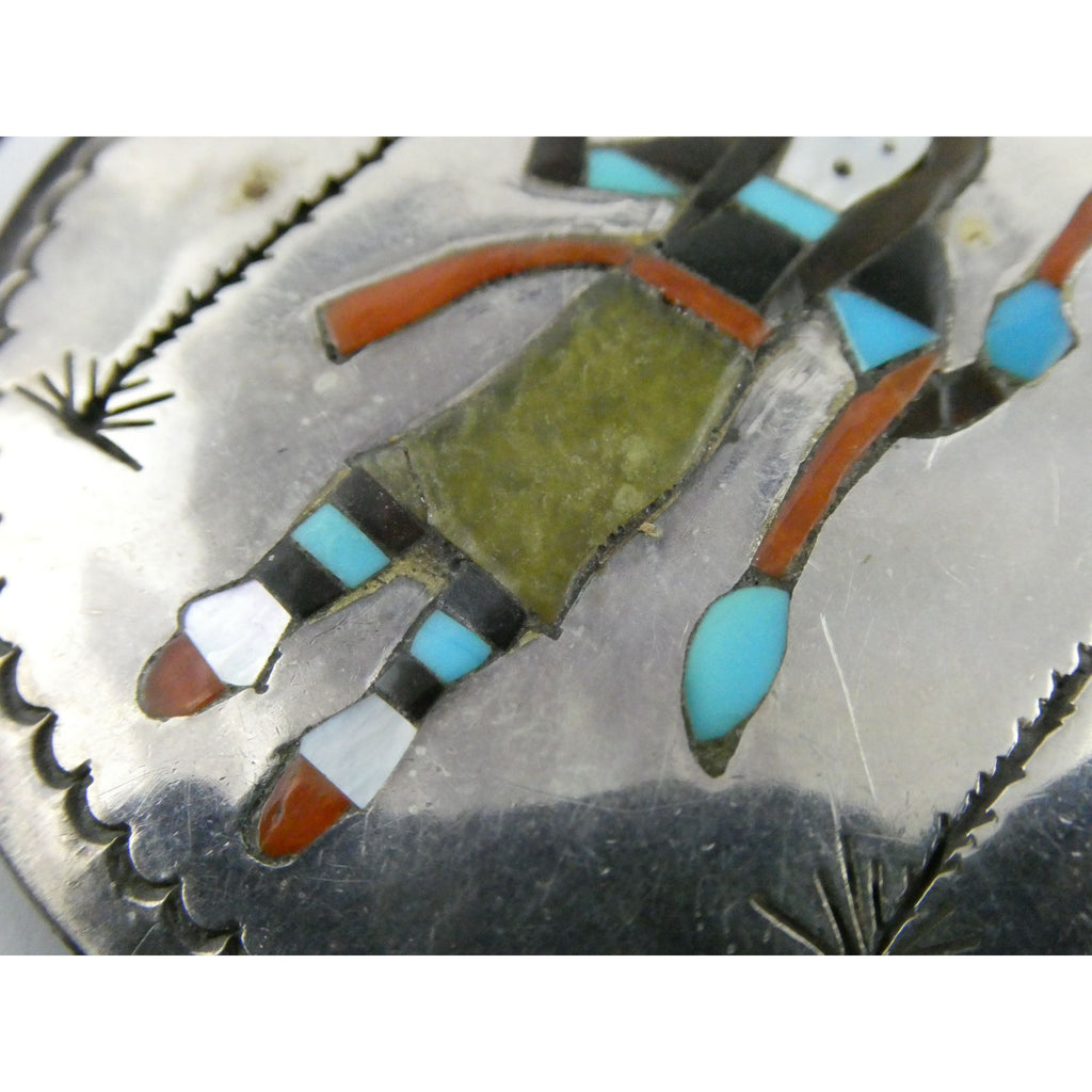 Southwestern Sterling Silver Zuni Inlay Spinner Pendant Necklace Navajo Pearls