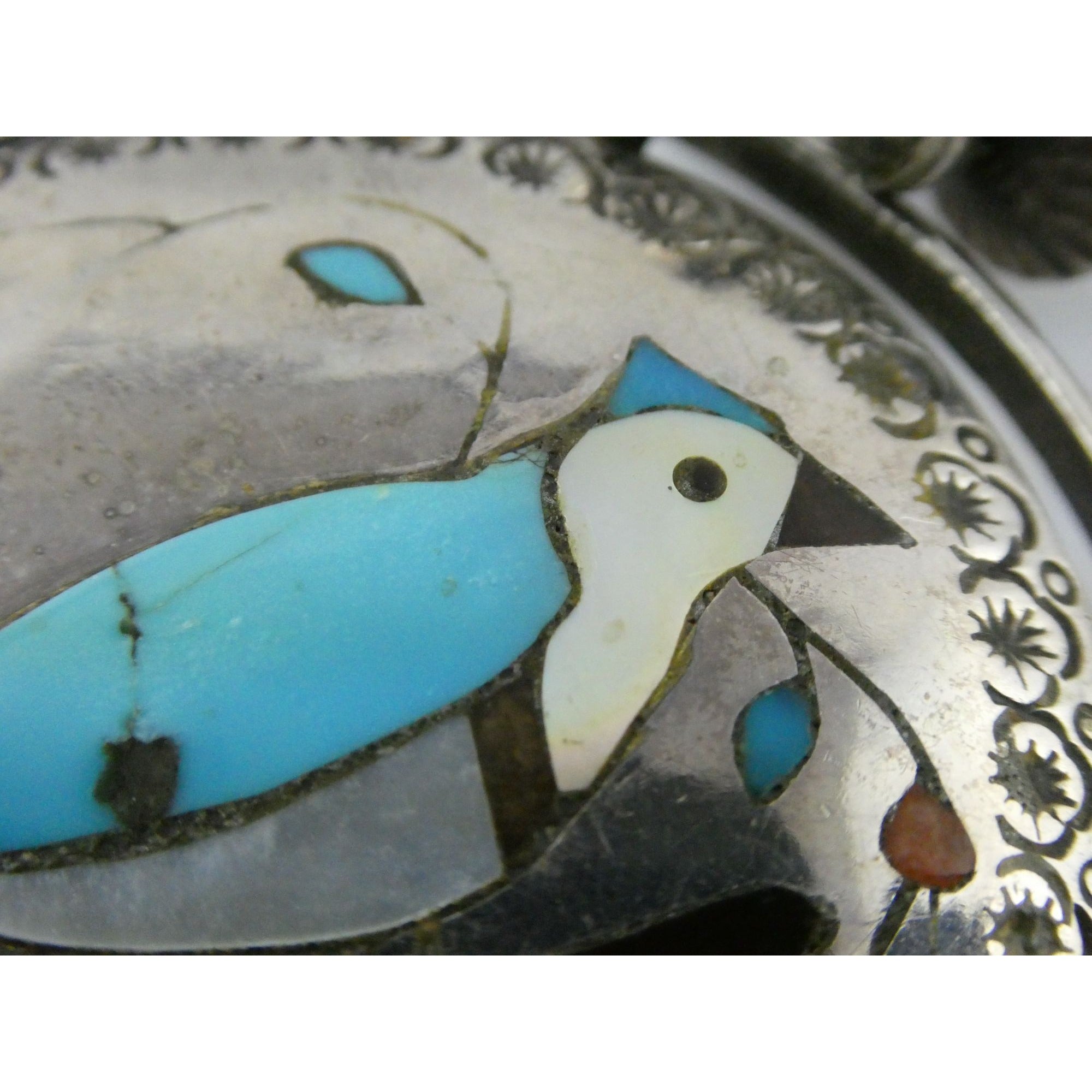 Southwestern Sterling Silver Zuni Inlay Spinner Pendant Necklace Navajo Pearls