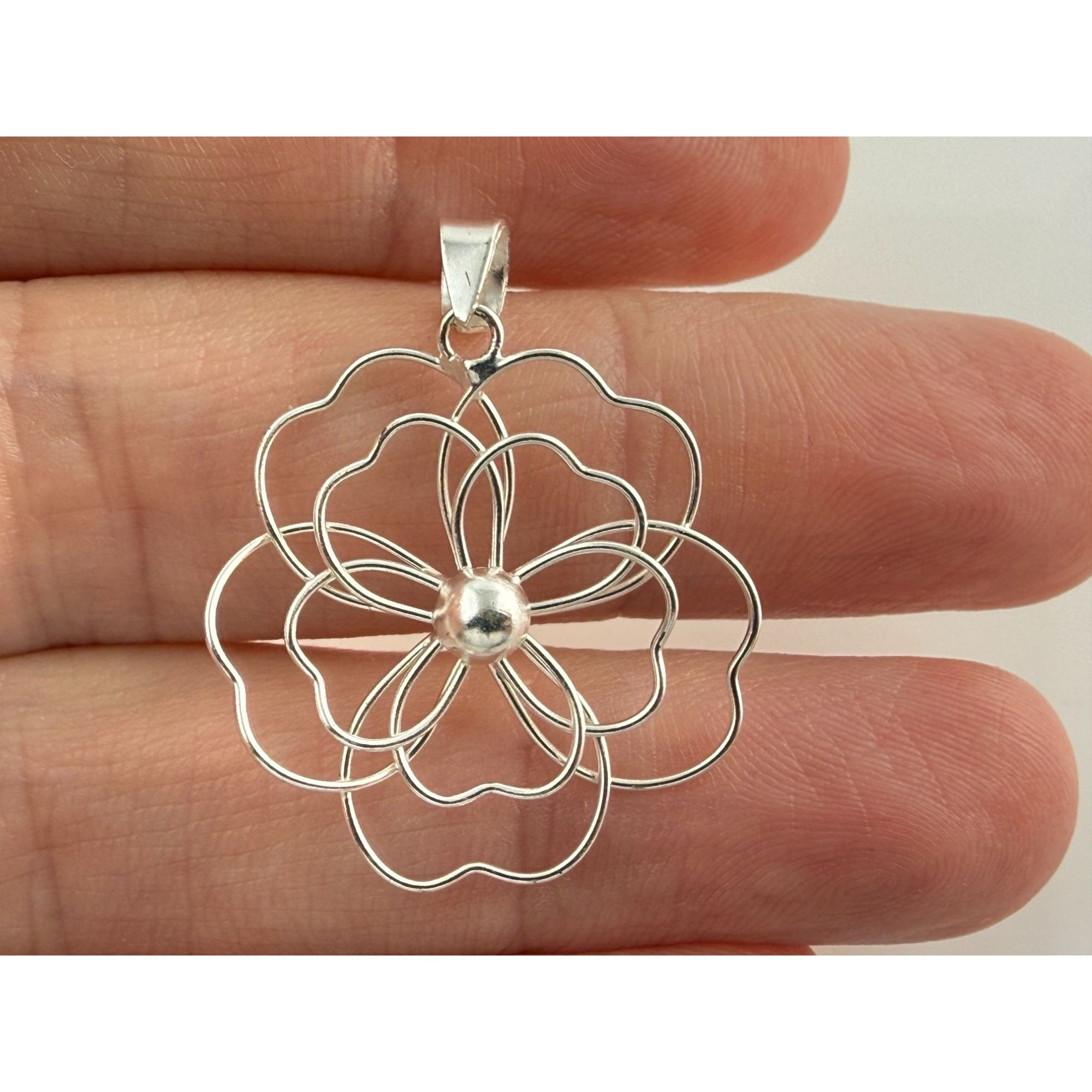 Marsala CW Sterling Silver Wire Flower Pendant 1g Weight 1.25 Inch Length