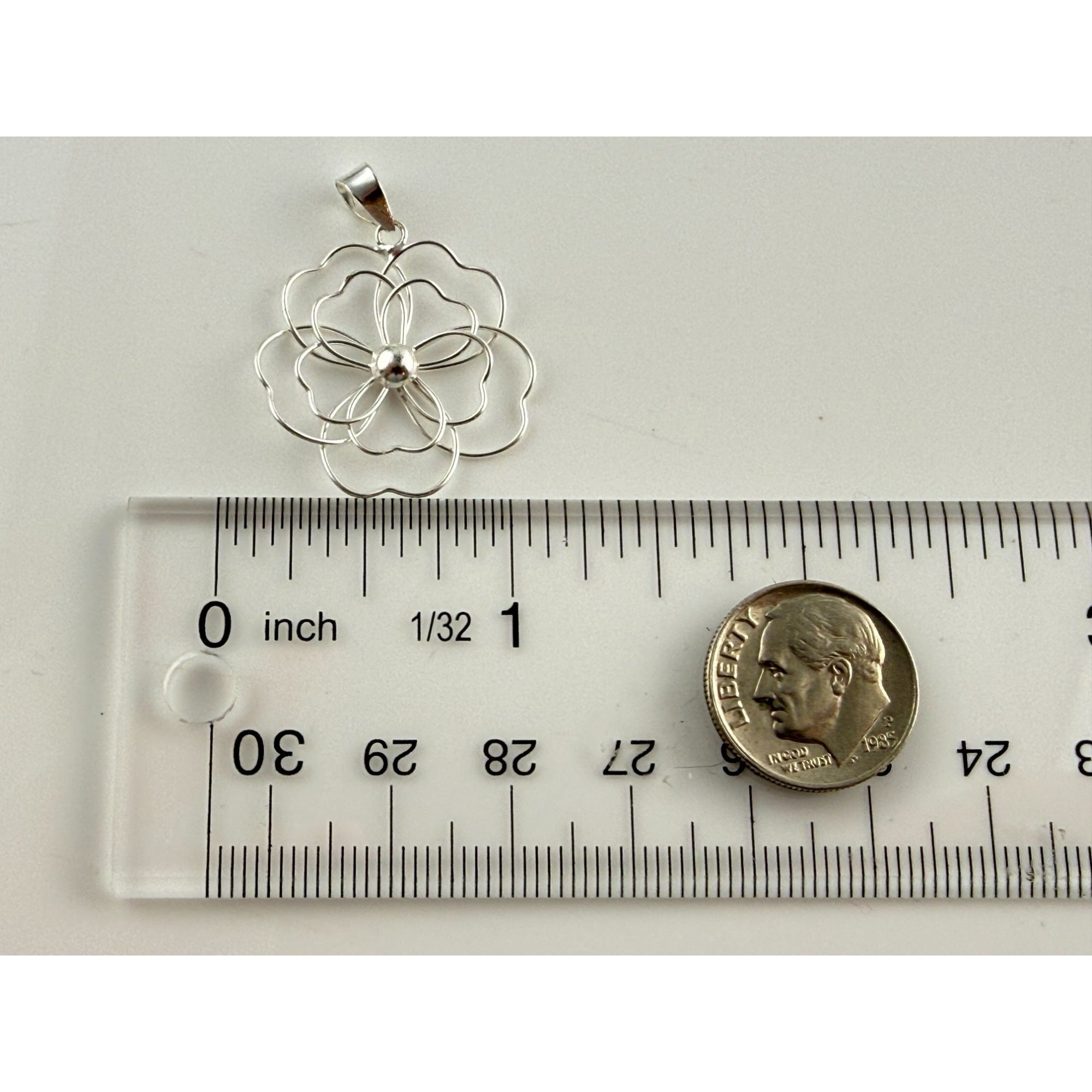 Marsala CW Sterling Silver Wire Flower Pendant 1g Weight 1.25 Inch Length